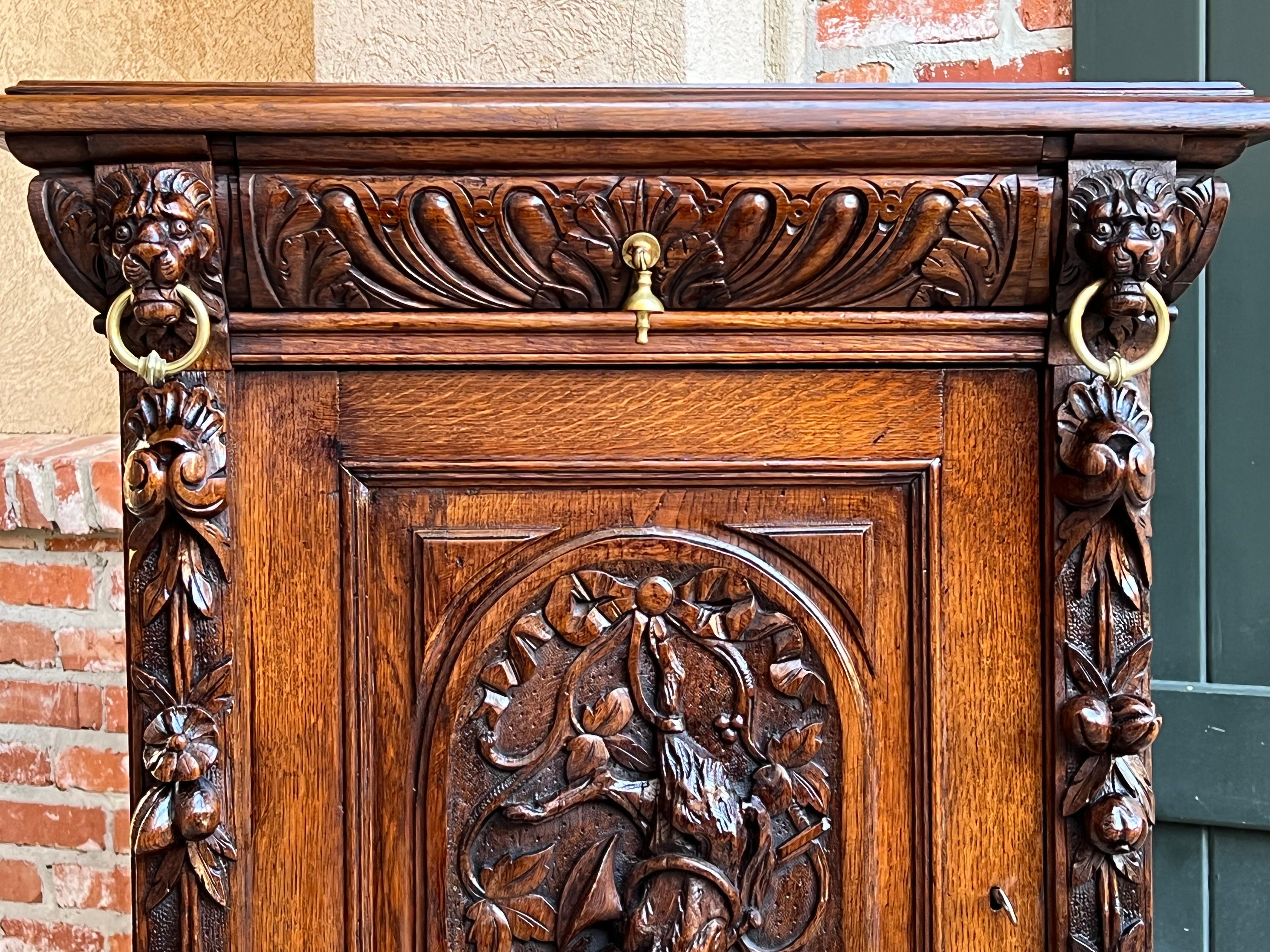 Antique French Carved Oak Hunt Cabinet Confiturier Black Forest Fox Wine Cabinet For Sale 8