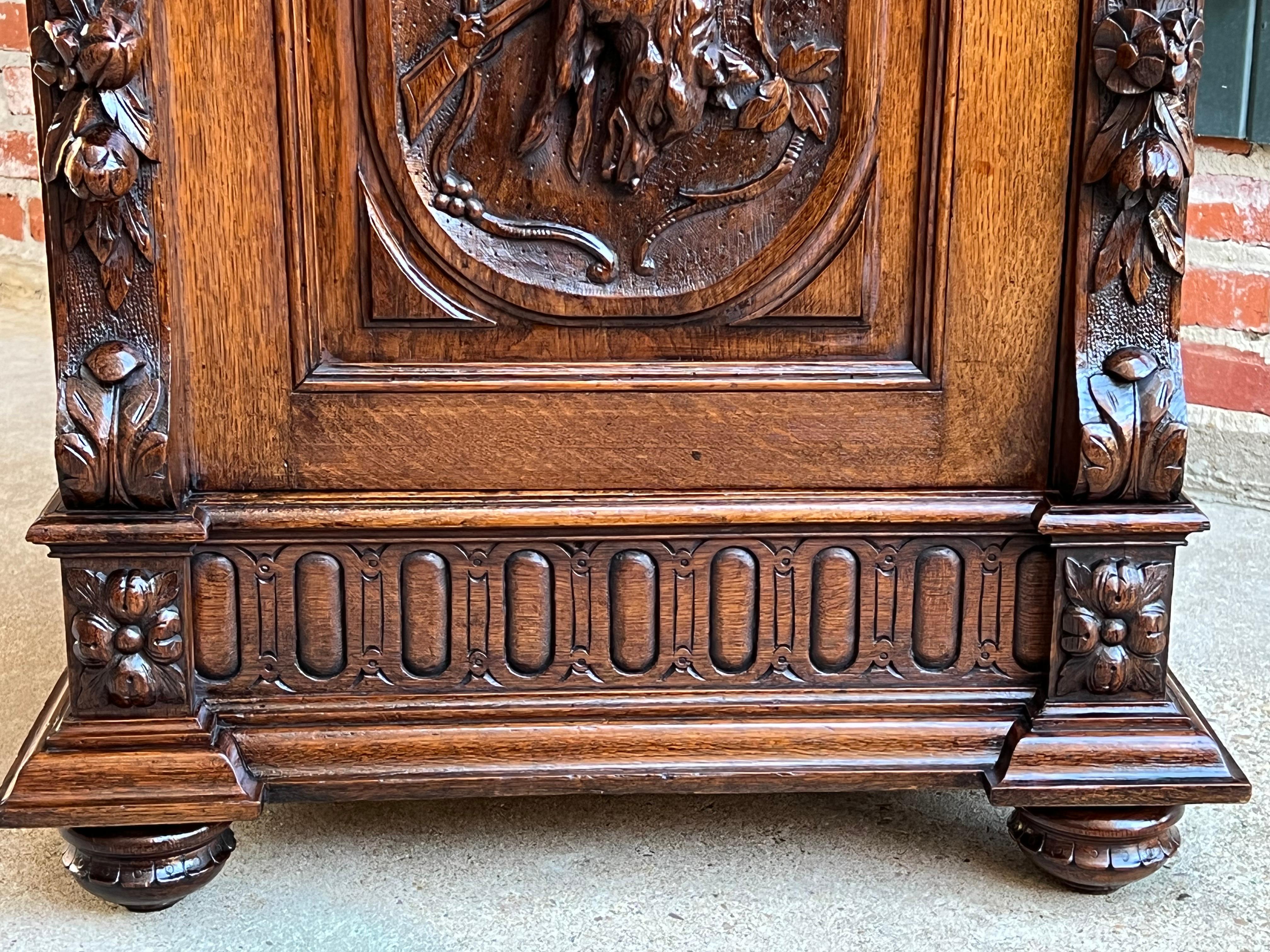 Antique French Carved Oak Hunt Cabinet Confiturier Black Forest Fox Wine Cabinet For Sale 9