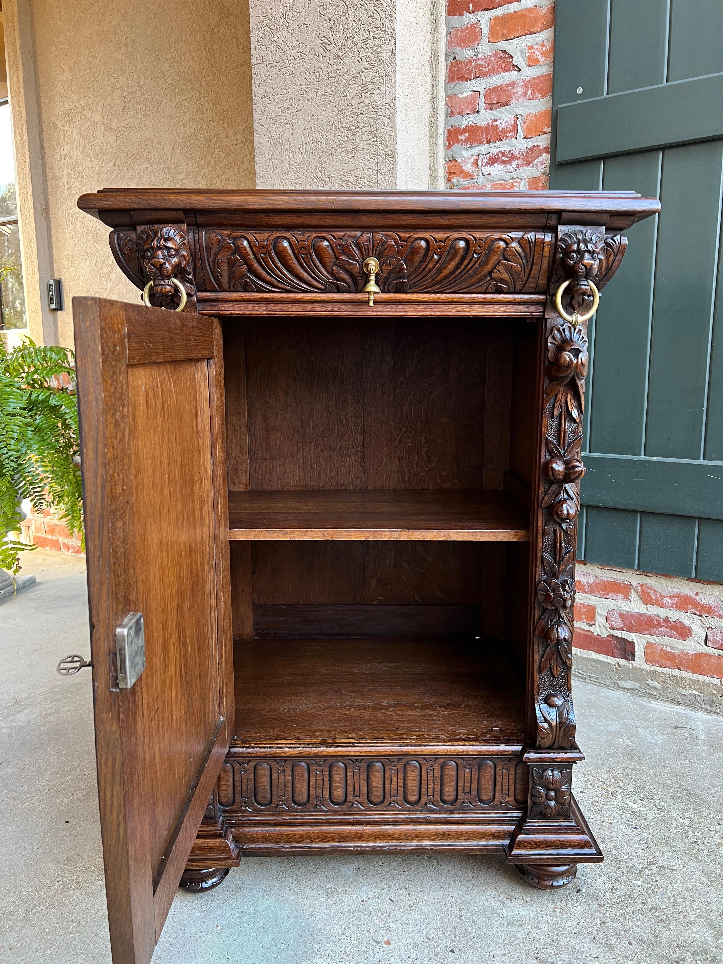 Antique French Carved Oak Hunt Cabinet Confiturier Black Forest Fox Wine Cabinet For Sale 2