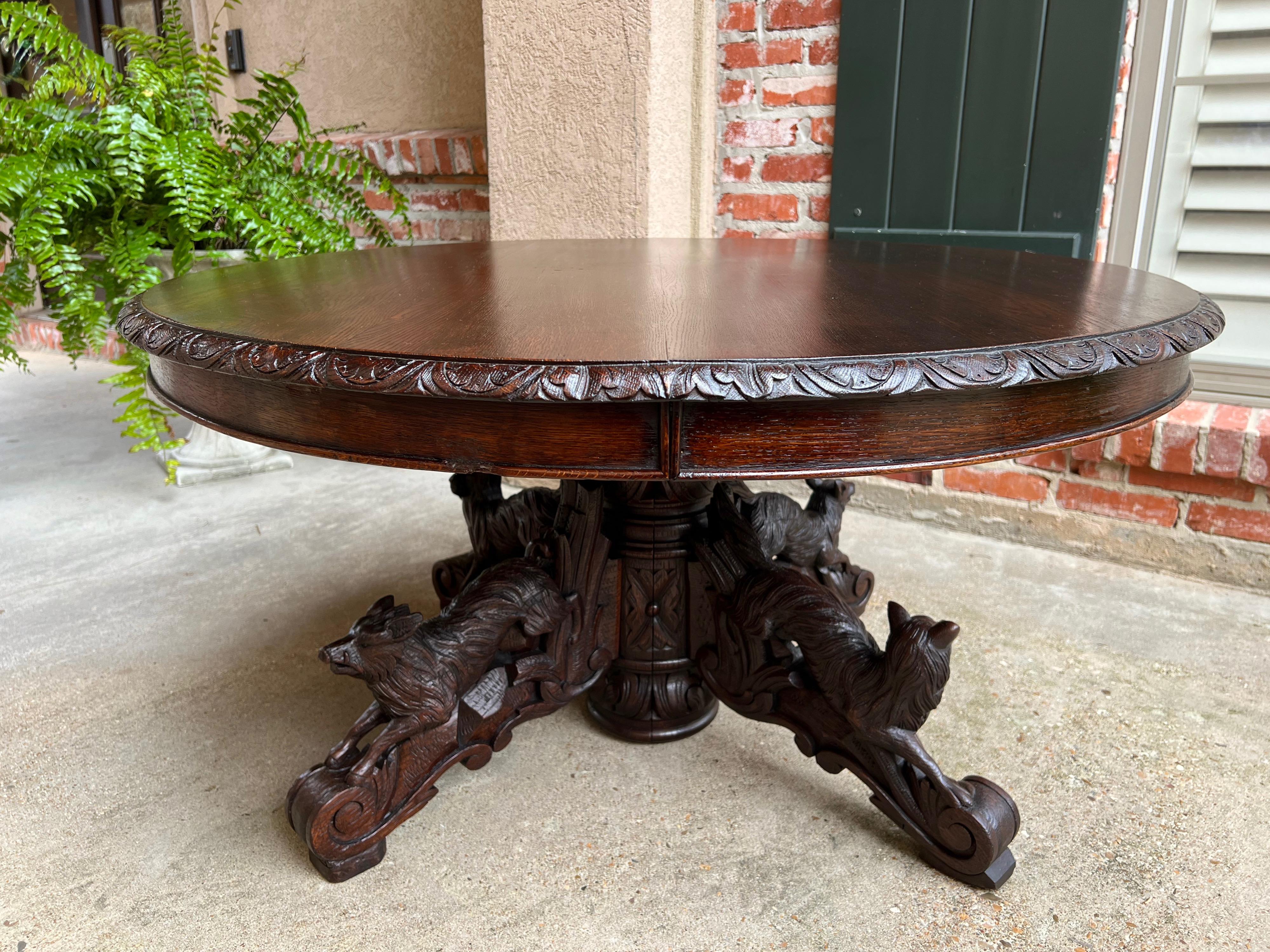19th century French Carved Oak Hunt Coffee Sofa Table Black Forest Hound Fox	 8