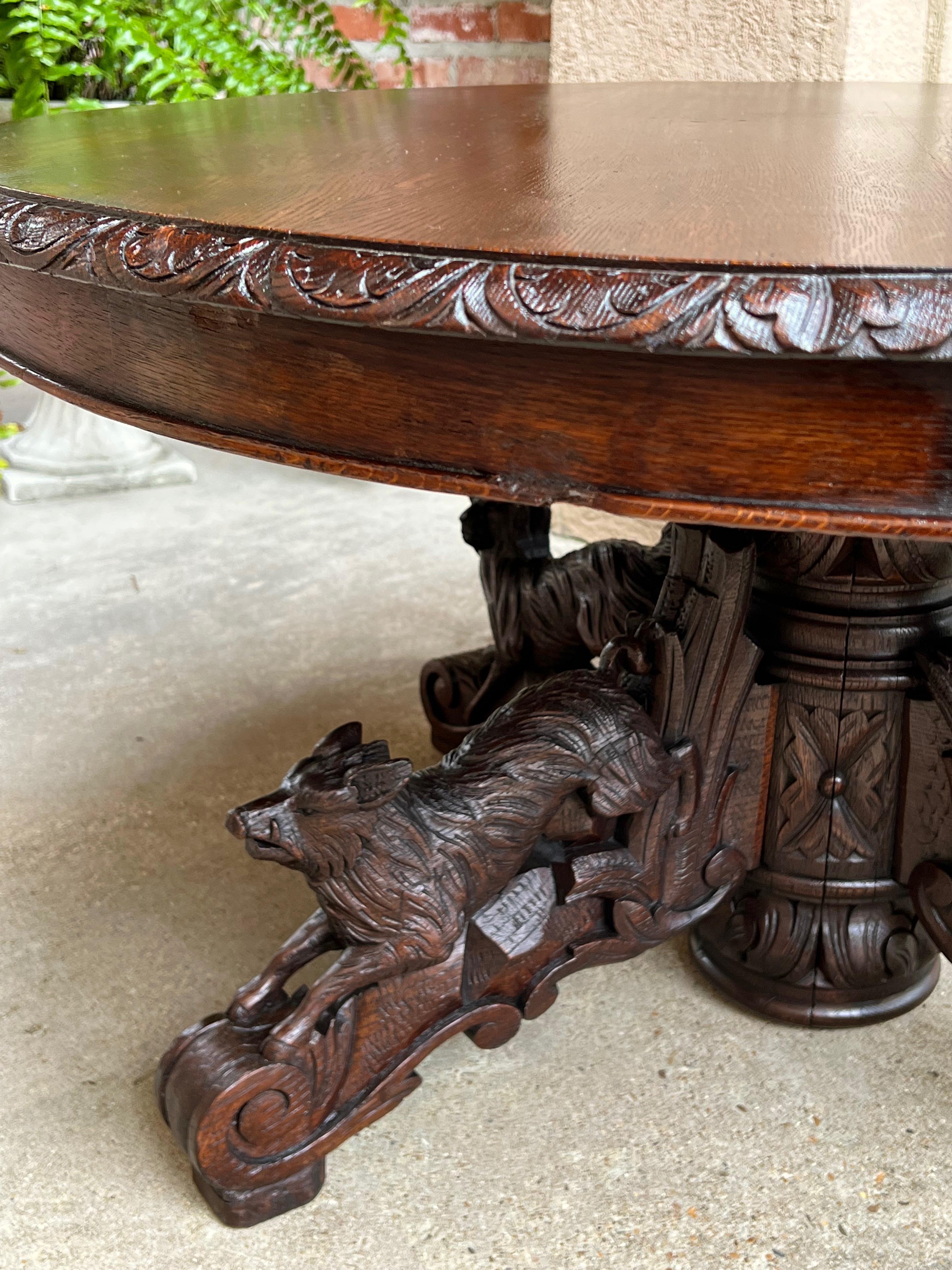 19th century French Carved Oak Hunt Coffee Sofa Table Black Forest Hound Fox	 10