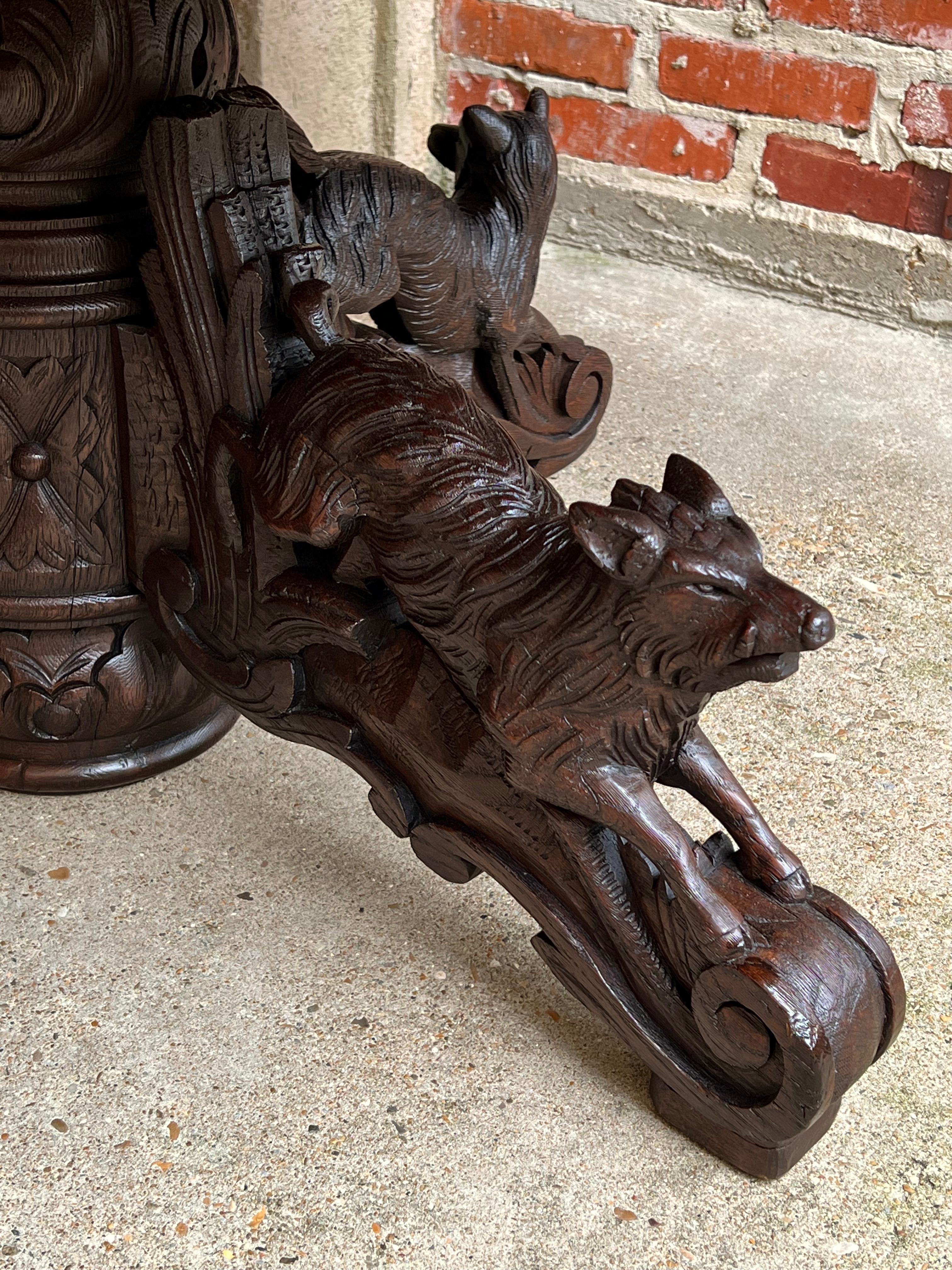 19th century French Carved Oak Hunt Coffee Sofa Table Black Forest Hound Fox	 13