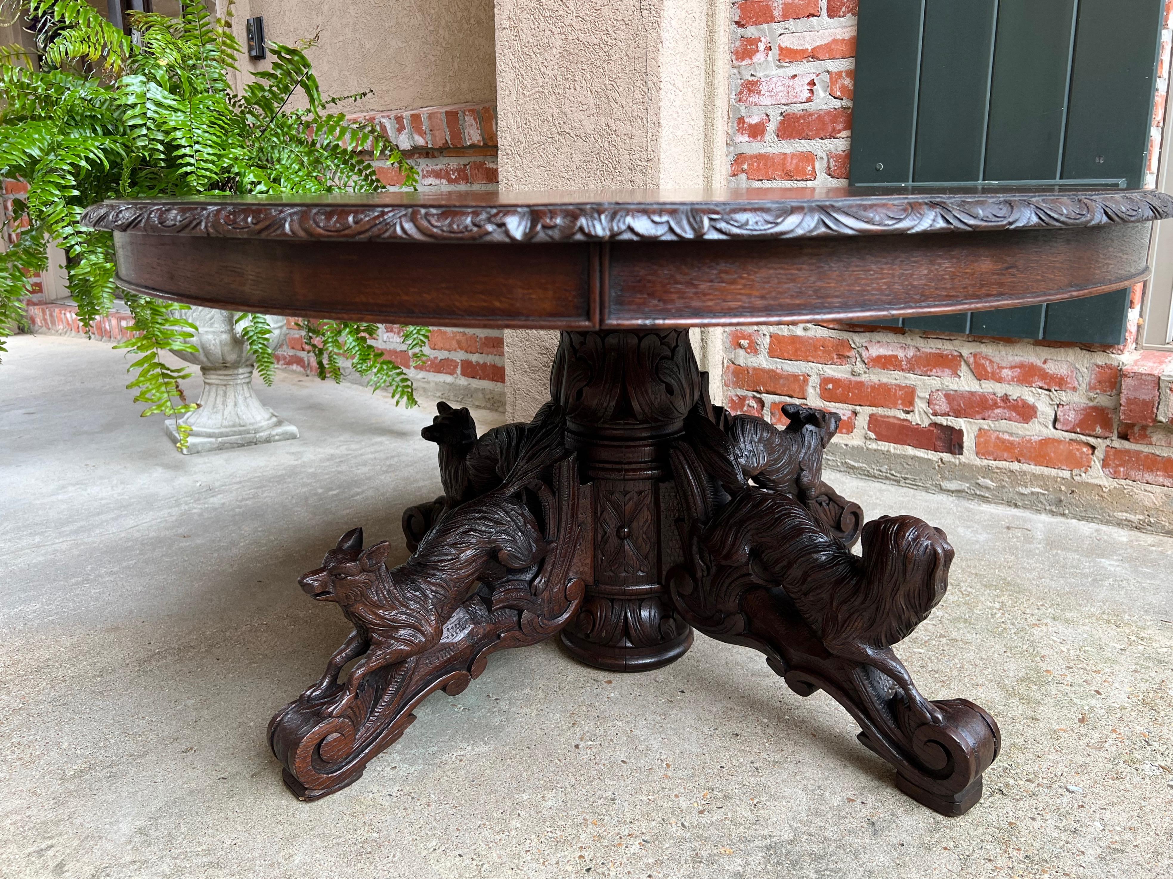 Late 19th Century 19th century French Carved Oak Hunt Coffee Sofa Table Black Forest Hound Fox	
