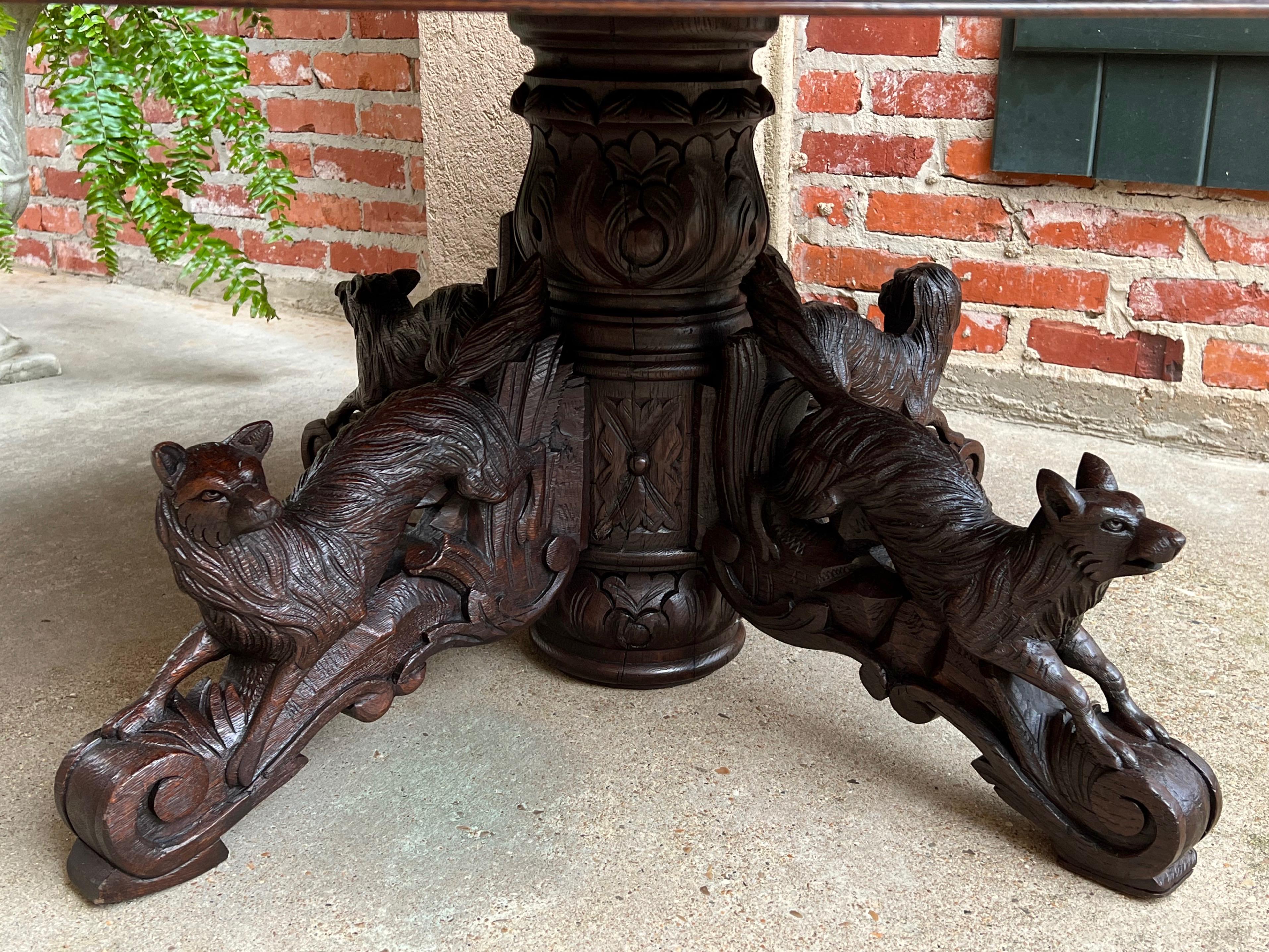 19th century French Carved Oak Hunt Coffee Sofa Table Black Forest Hound Fox	 1