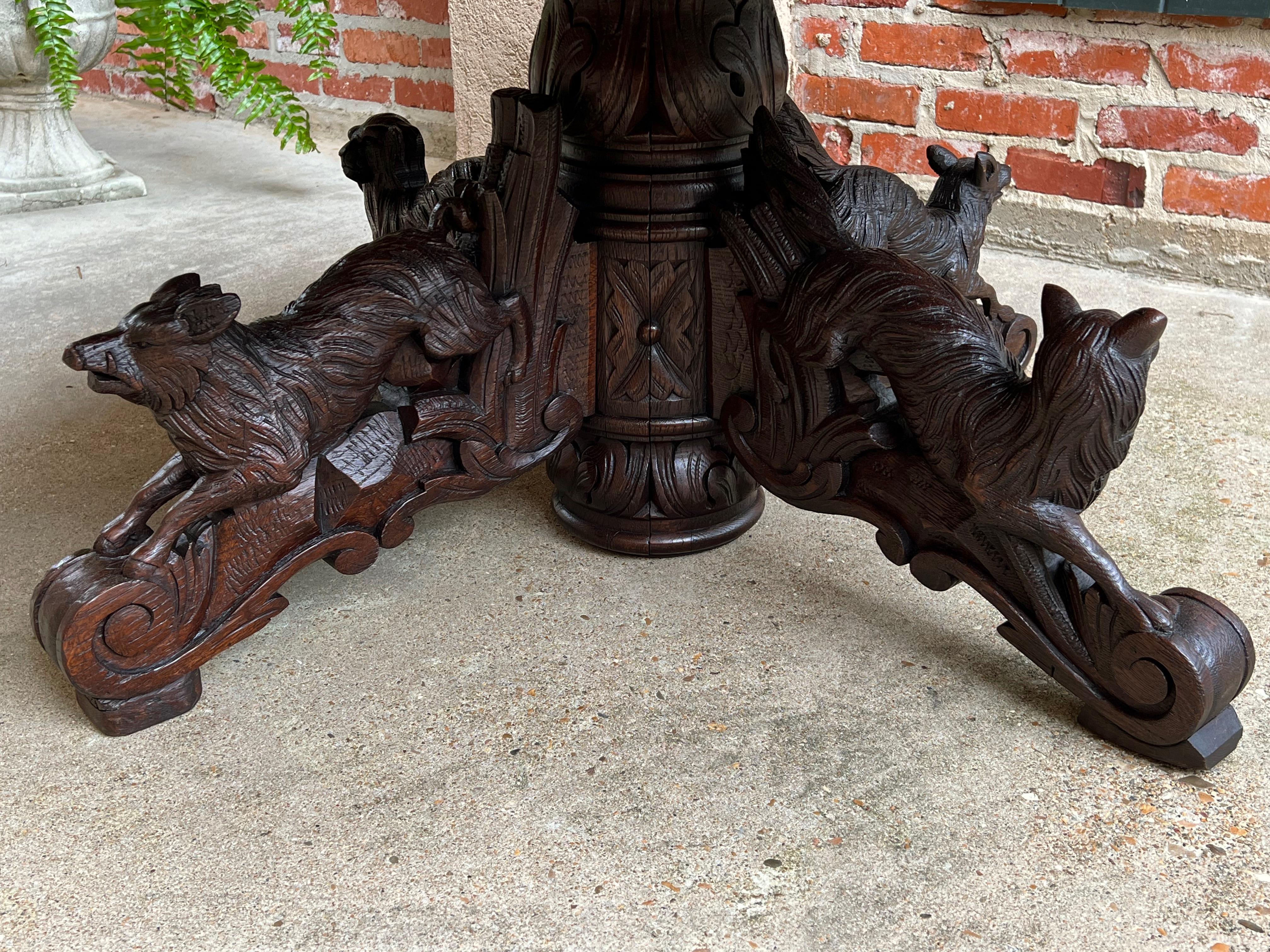 19th century French Carved Oak Hunt Coffee Sofa Table Black Forest Hound Fox	 2
