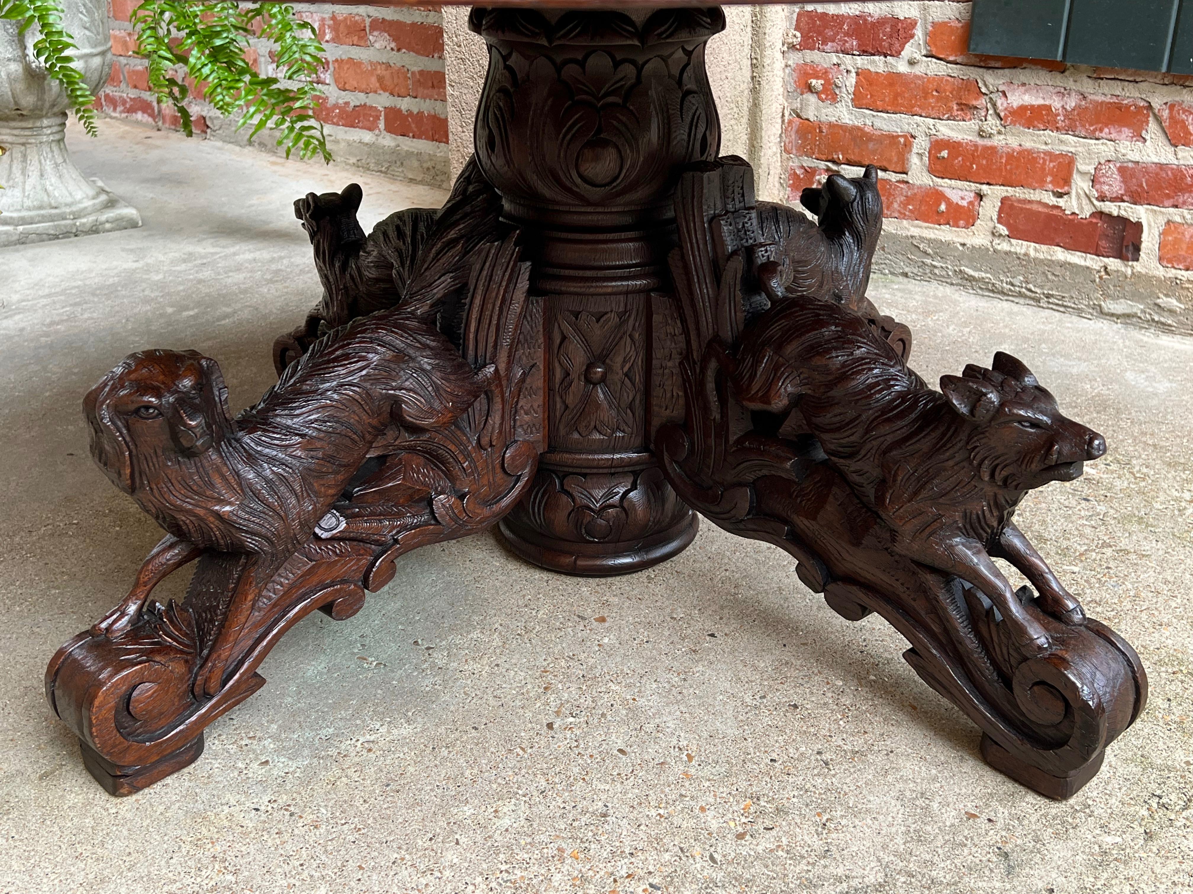 19th century French Carved Oak Hunt Coffee Sofa Table Black Forest Hound Fox	 3