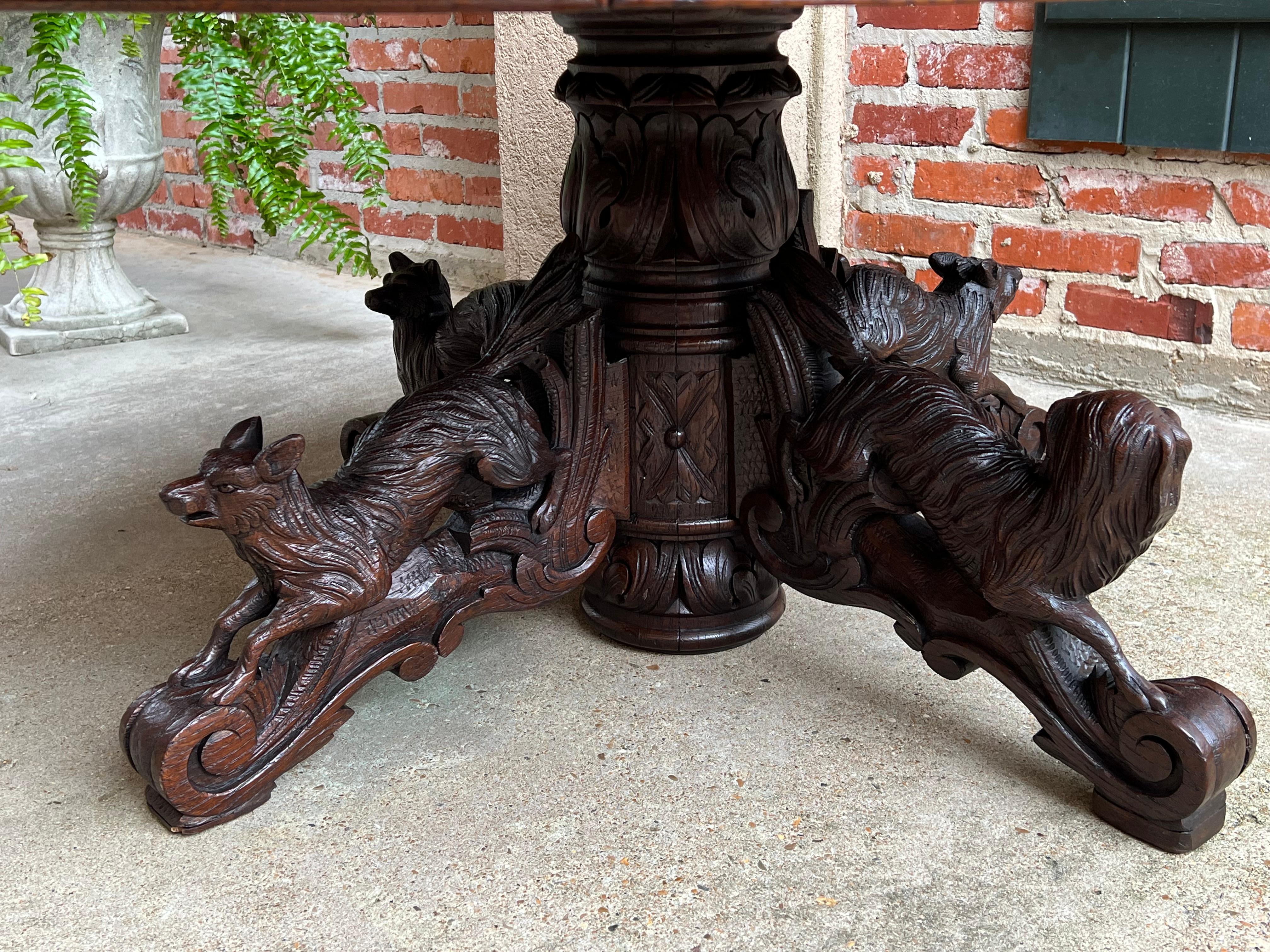 19th century French Carved Oak Hunt Coffee Sofa Table Black Forest Hound Fox	 4