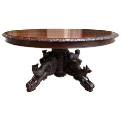 Antique 19th century French Carved Oak Hunt Coffee Sofa Table Black Forest Hound Fox
