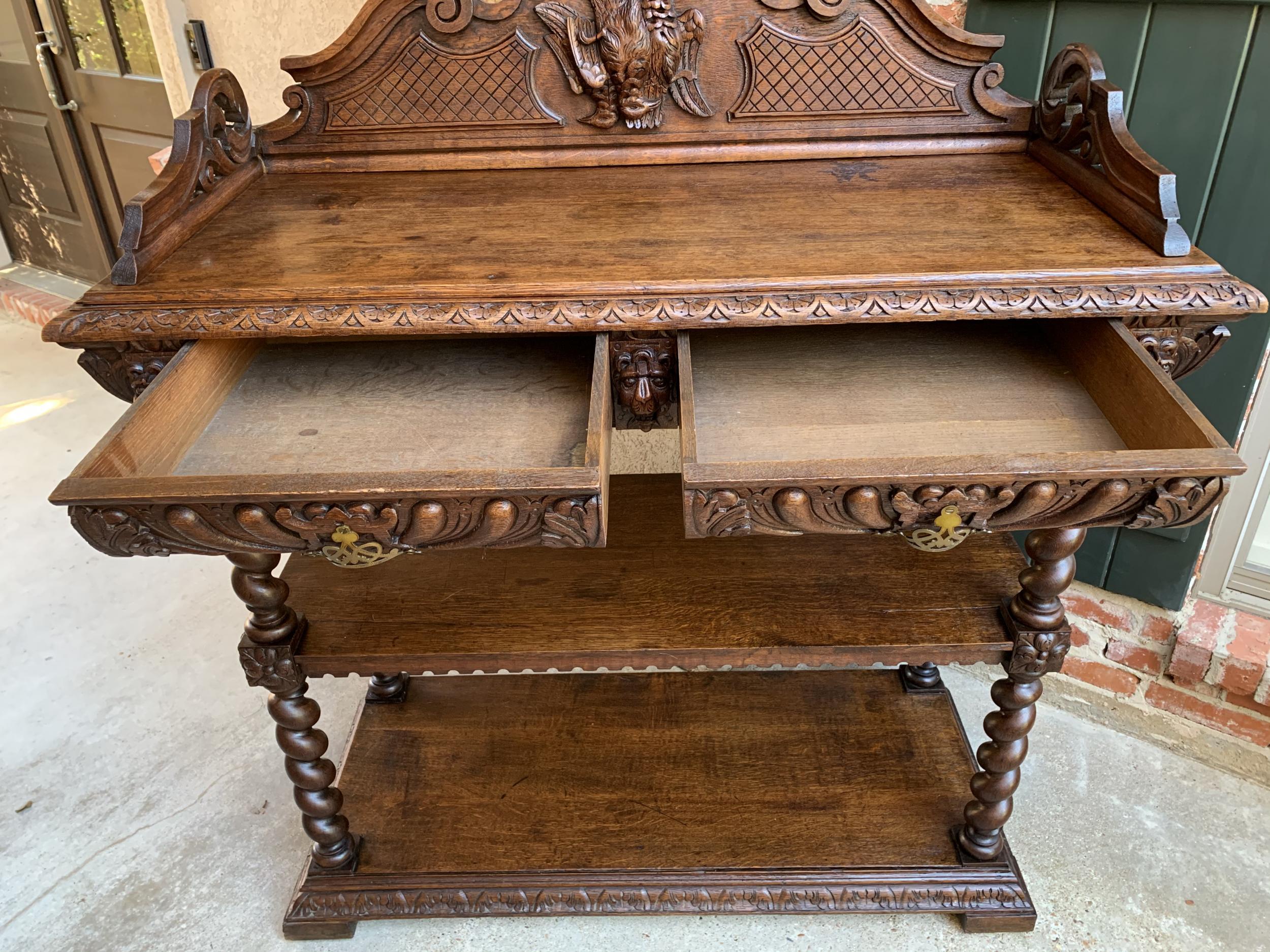 19th century French Carved Oak Hunt Server Sideboard Barley Twist Renaissance For Sale 15