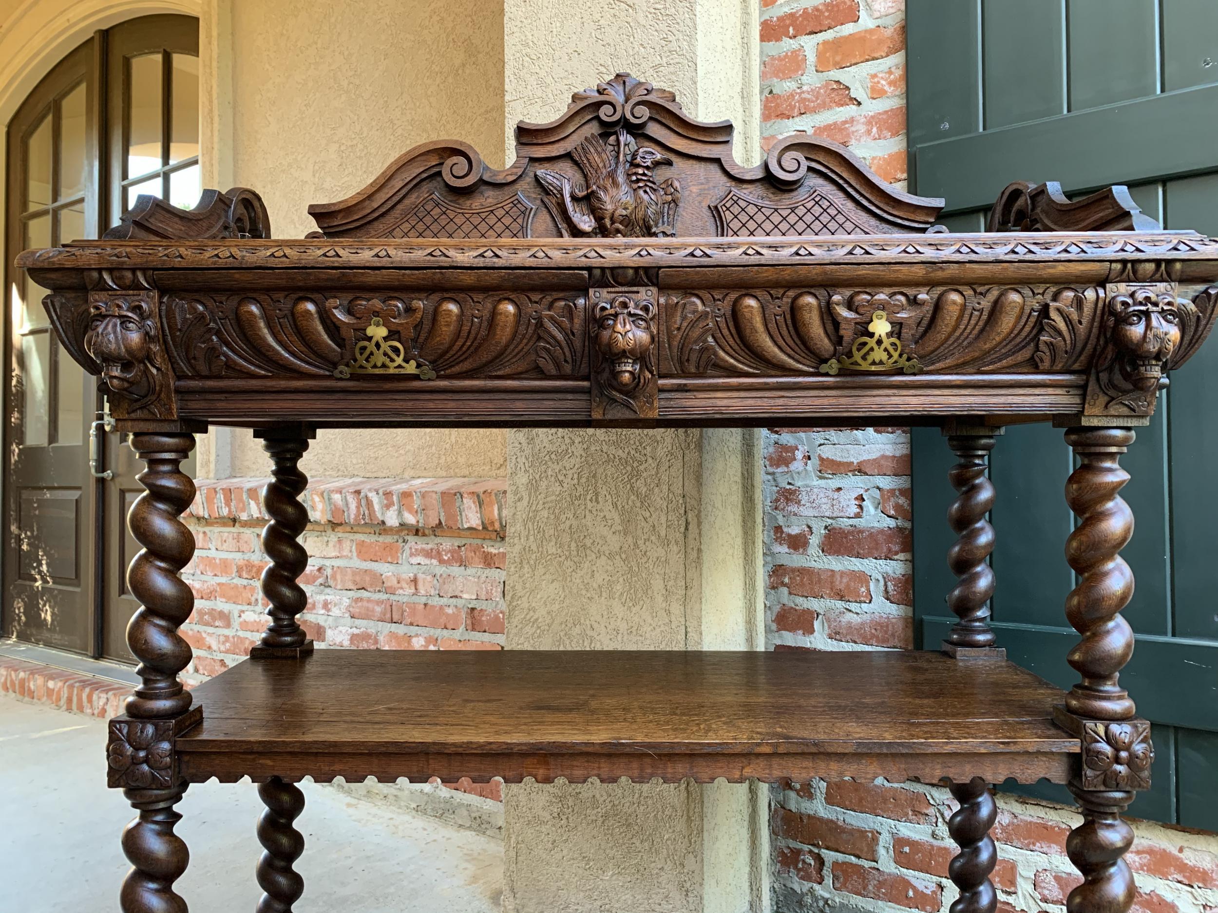 Hand-Carved 19th century French Carved Oak Hunt Server Sideboard Barley Twist Renaissance For Sale