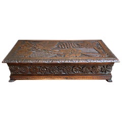 19th Century French Carved Oak Letter Box Black Forest Desk Collector Case
