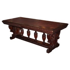 Antique 19th Century French Carved Oak Library Table