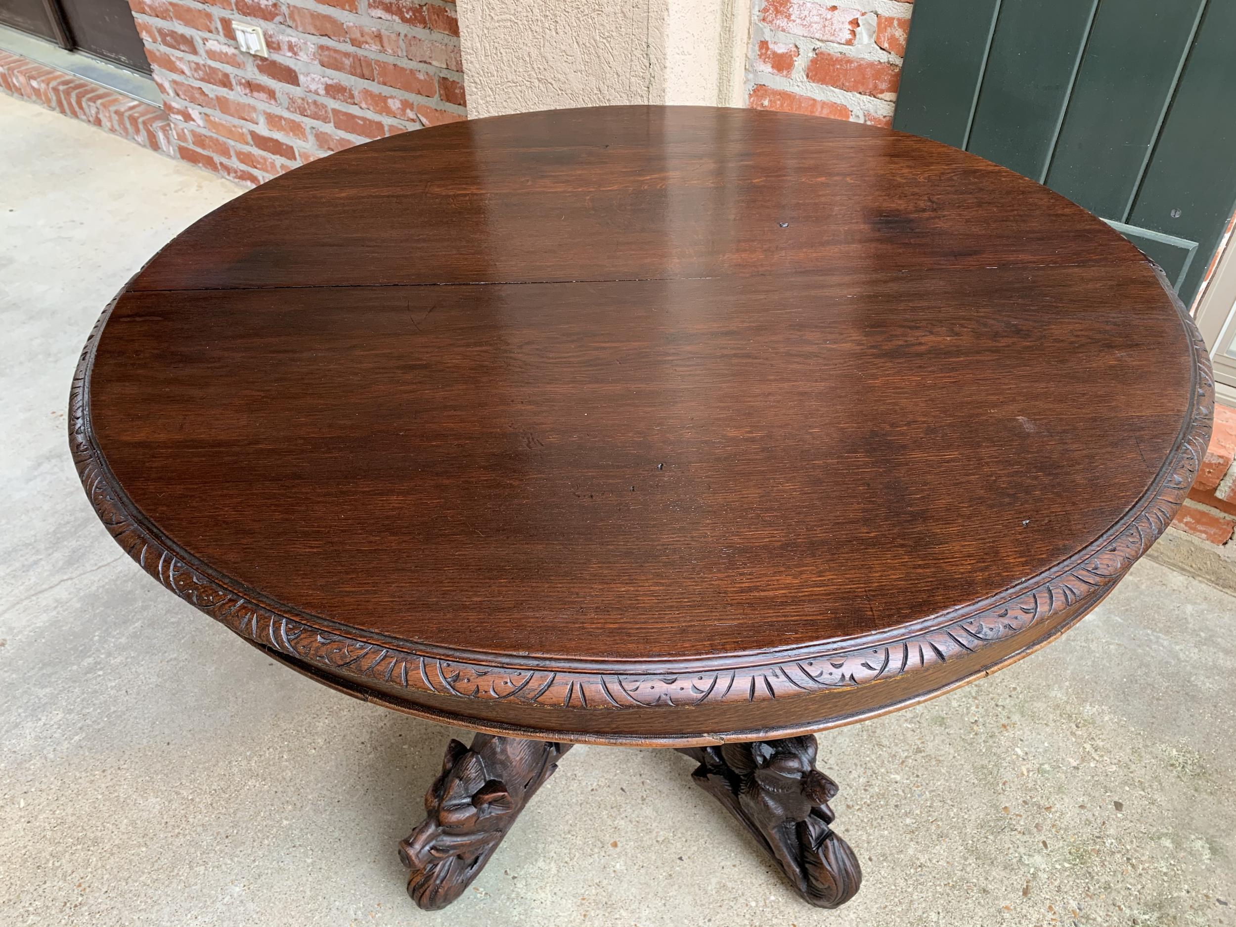 19th Century French Carved Oak Oval Dining Hunt Table Black Forest Animal Lodge 6