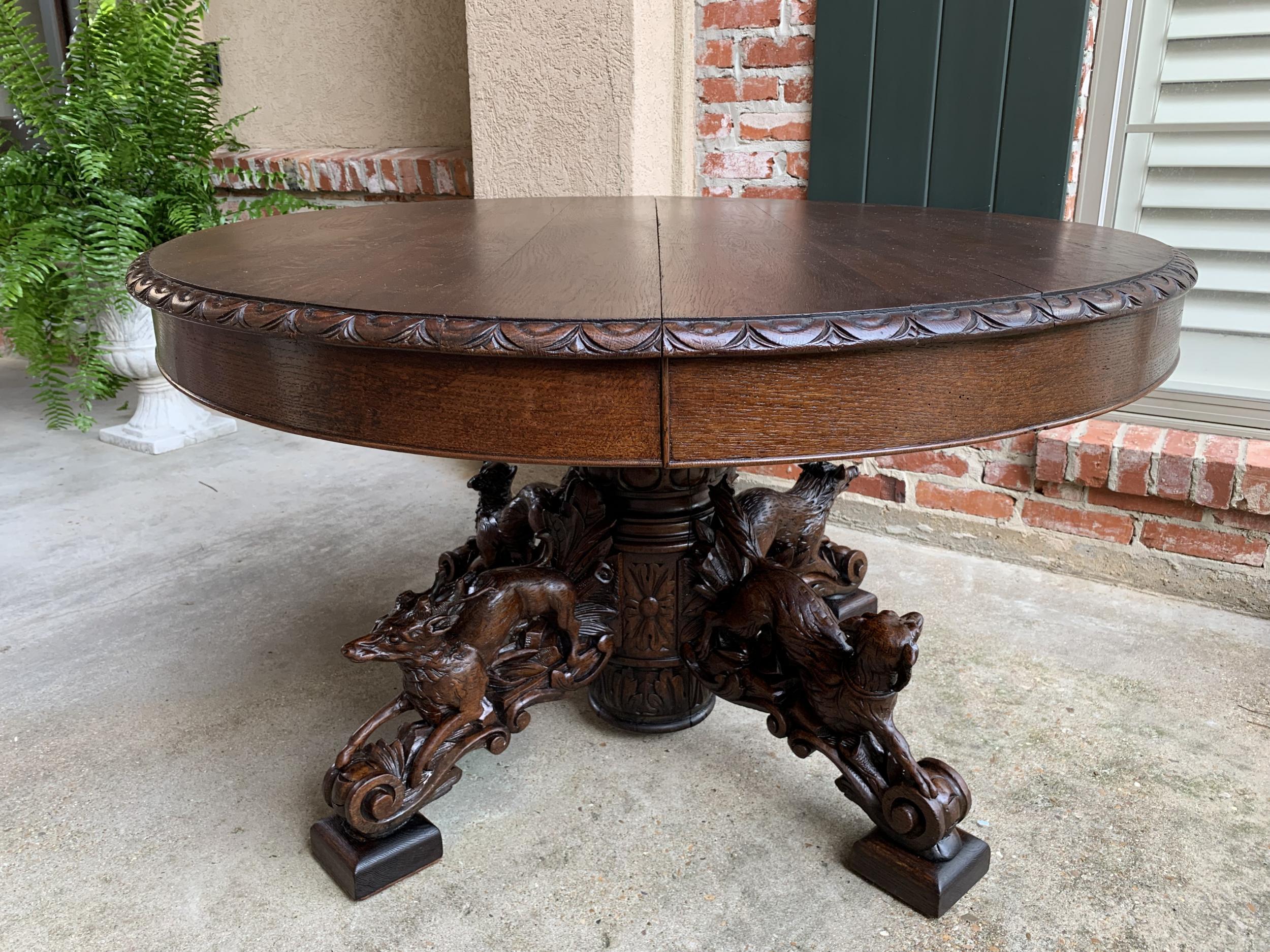 19th Century French Carved Oak Oval Dining Hunt Table Black Forest Animal Lodge 4