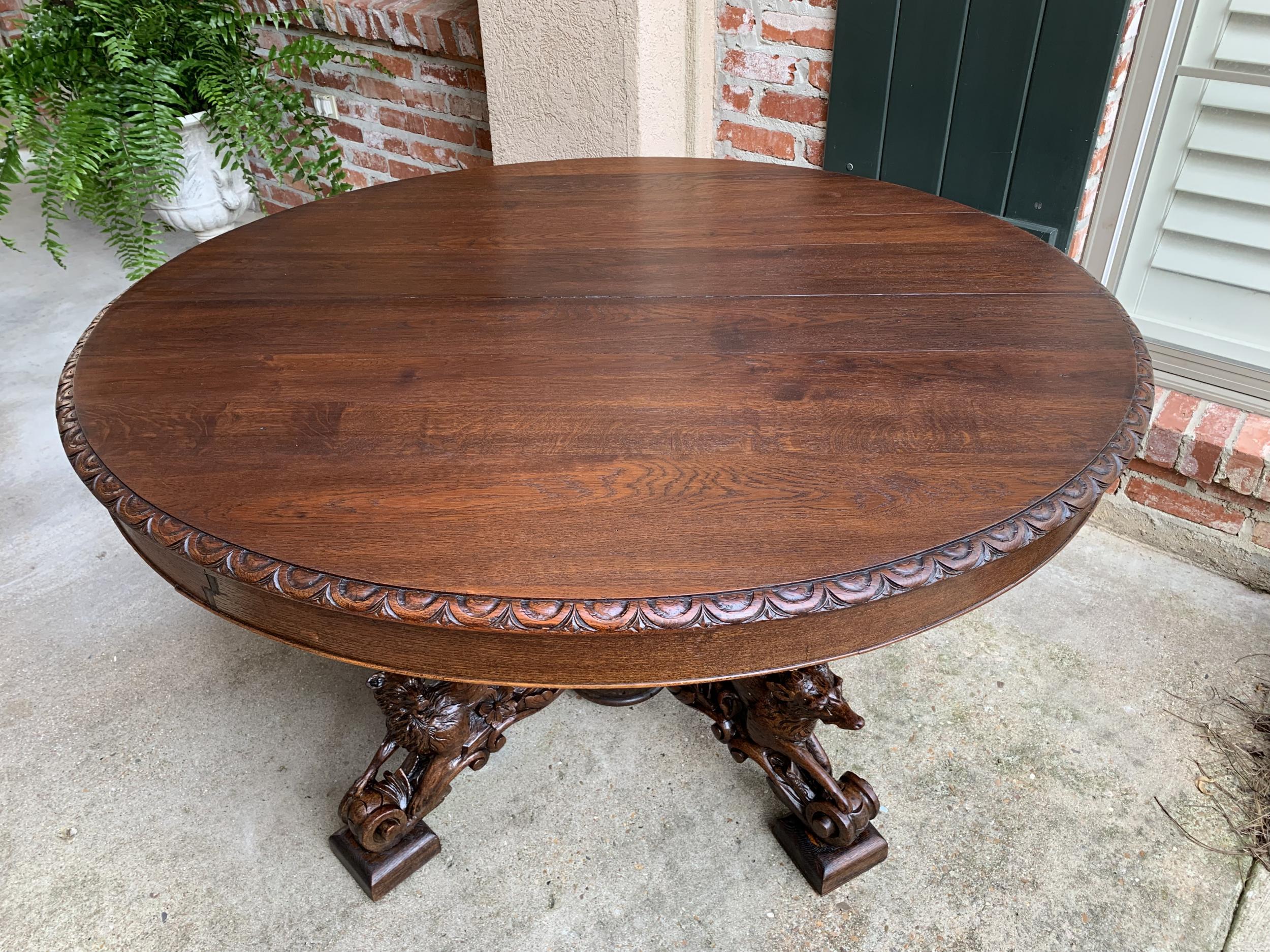 19th Century French Carved Oak Oval Dining Hunt Table Black Forest Animal Lodge 5