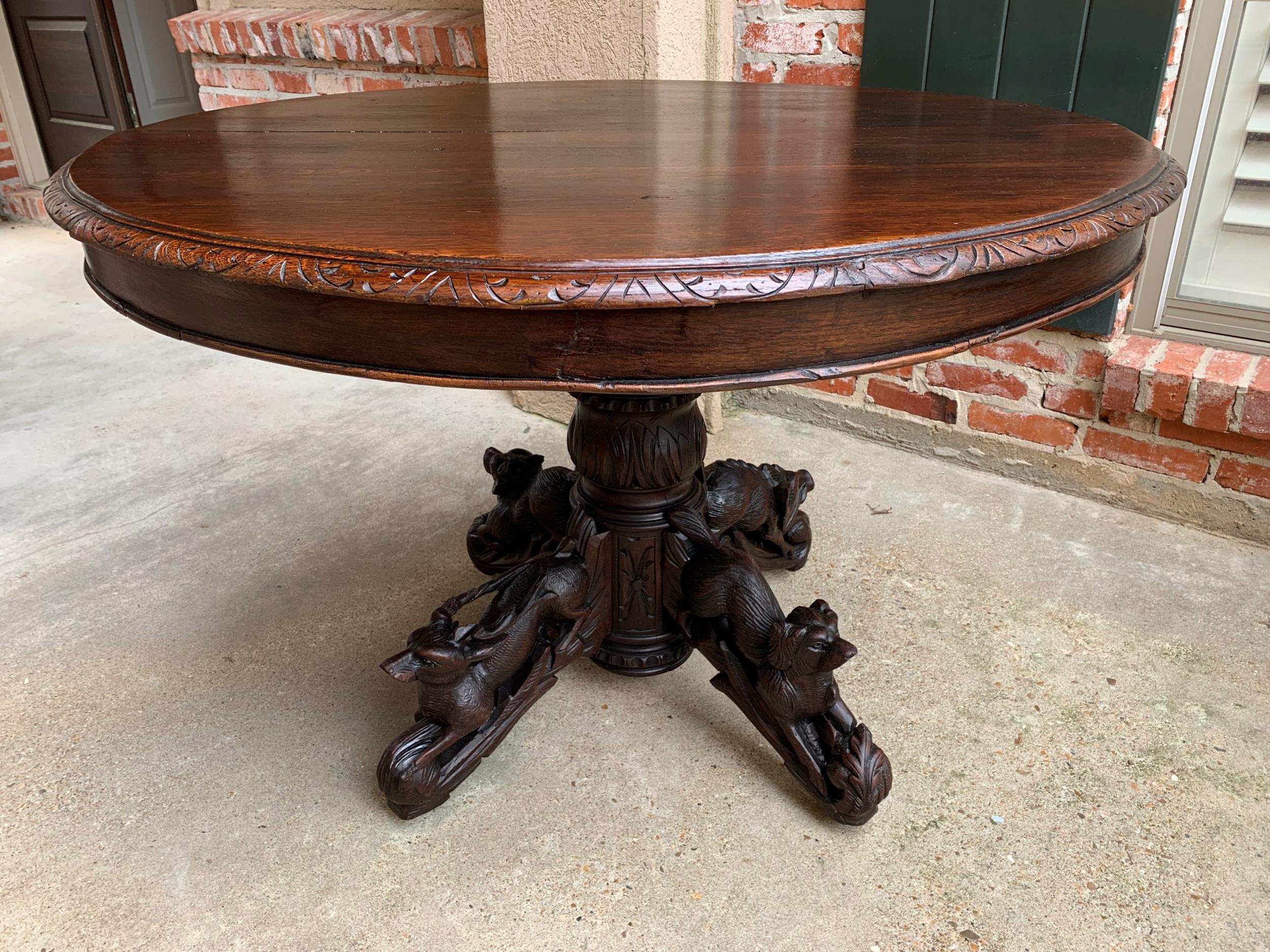 19th Century French Carved Oak Oval Dining Hunt Table Black Forest Animal Lodge 15