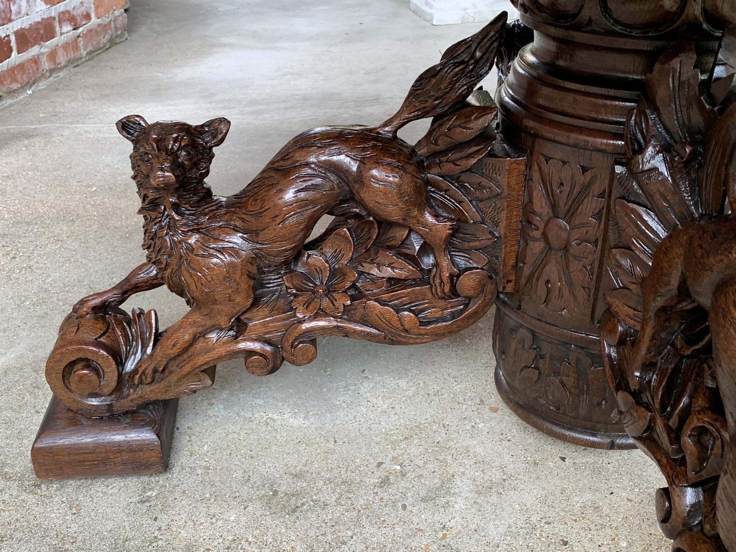 19th Century French Carved Oak Oval Dining Hunt Table Black Forest Animal Lodge 13