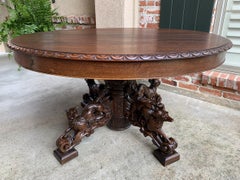 19th Century French Carved Oak Oval Dining Hunt Table Black Forest Animal Lodge