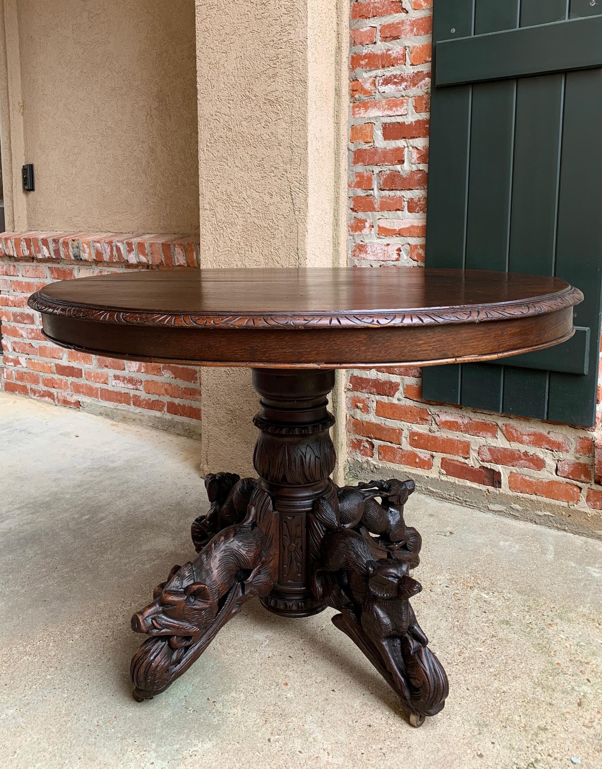 19th Century French Carved Oak Oval Dining Hunt Table Black Forest Animal Lodge 16