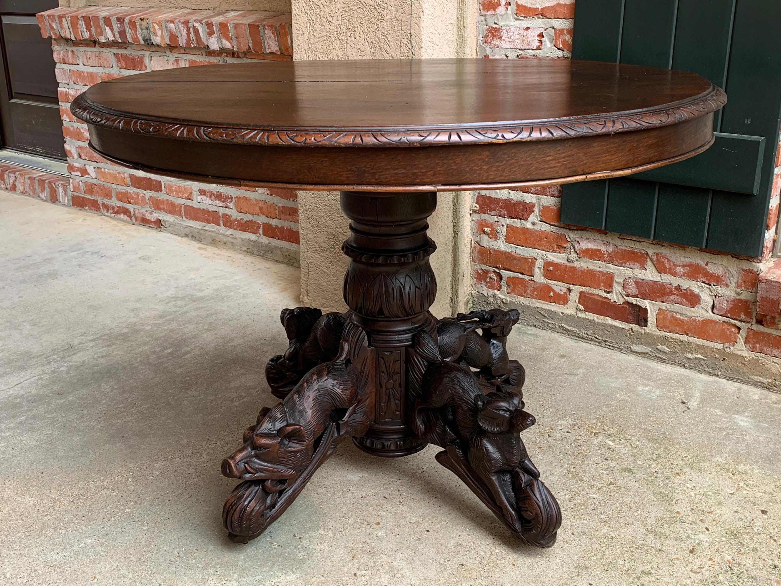 19th Century French Carved Oak Oval Dining Hunt Table Black Forest Animal Lodge 3