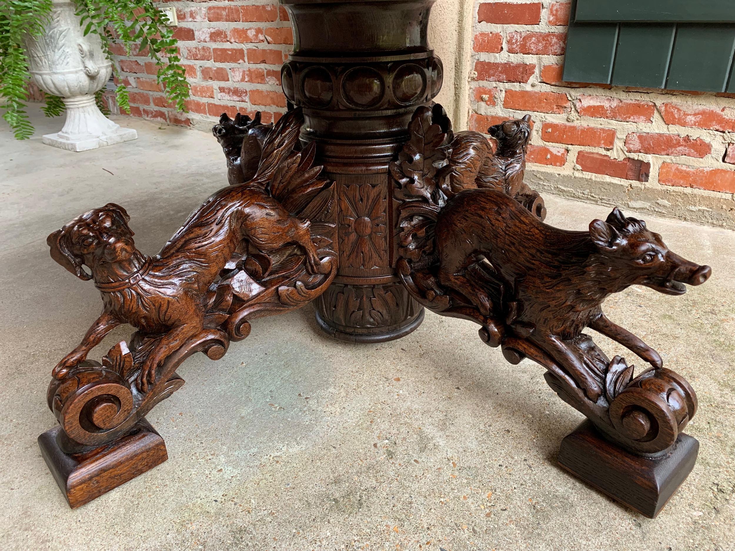 19th Century French Carved Oak Oval Dining Hunt Table Black Forest Animal Lodge 1