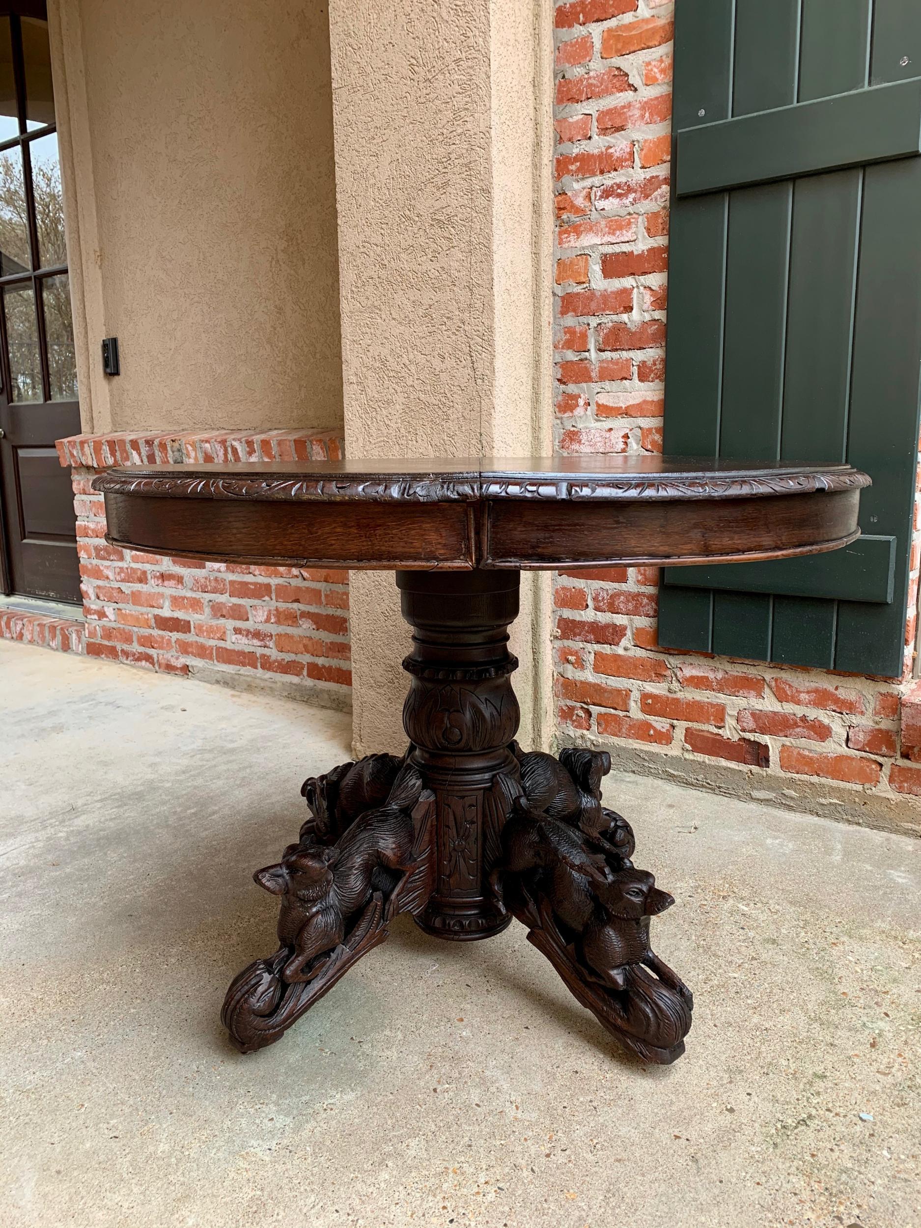 19th Century French Carved Oak Oval Dining Hunt Table Black Forest Animal Lodge 4