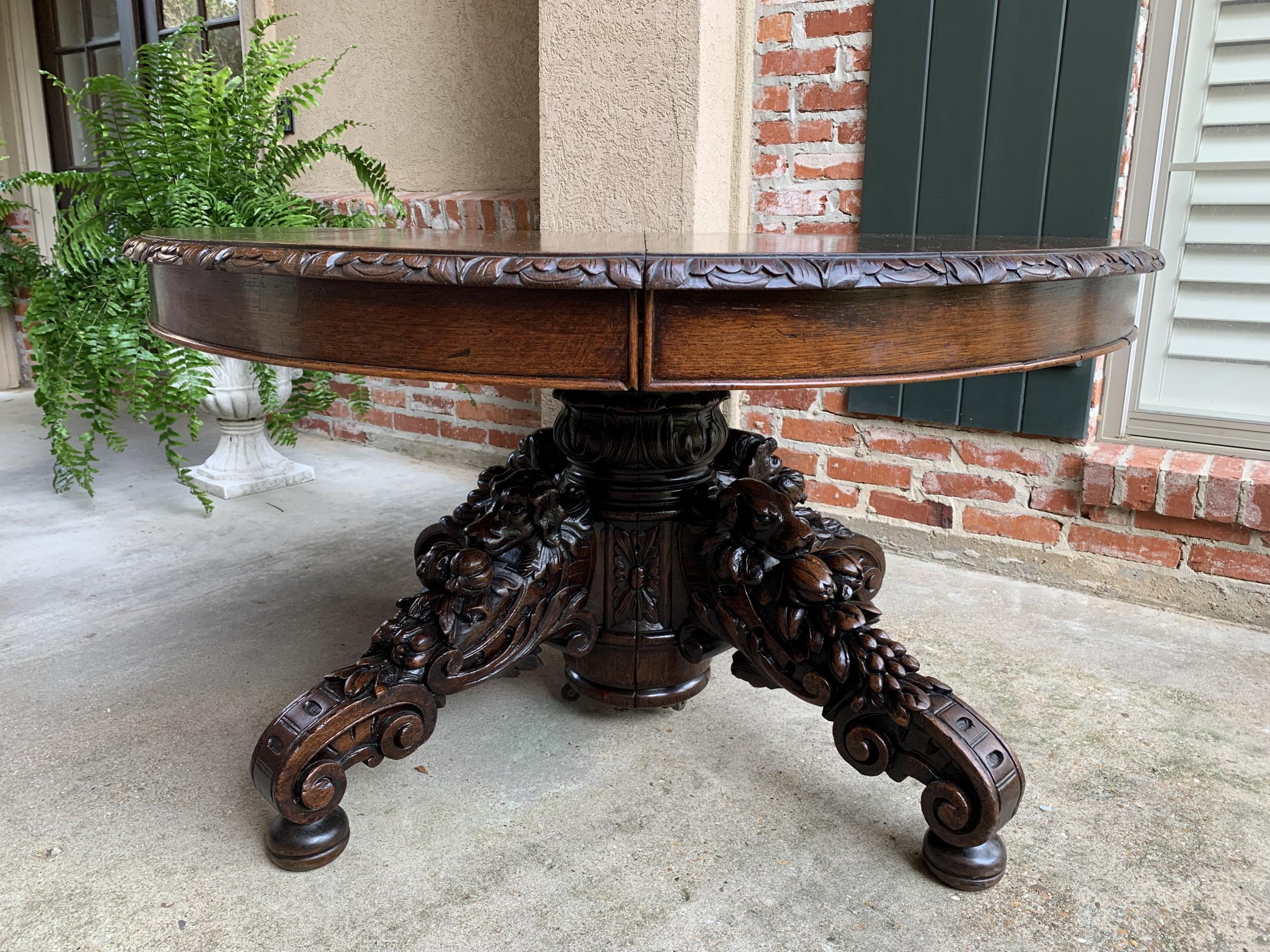 19th century French Carved Oak Oval Dining Hunt Table Black Forest Dog Hound 8