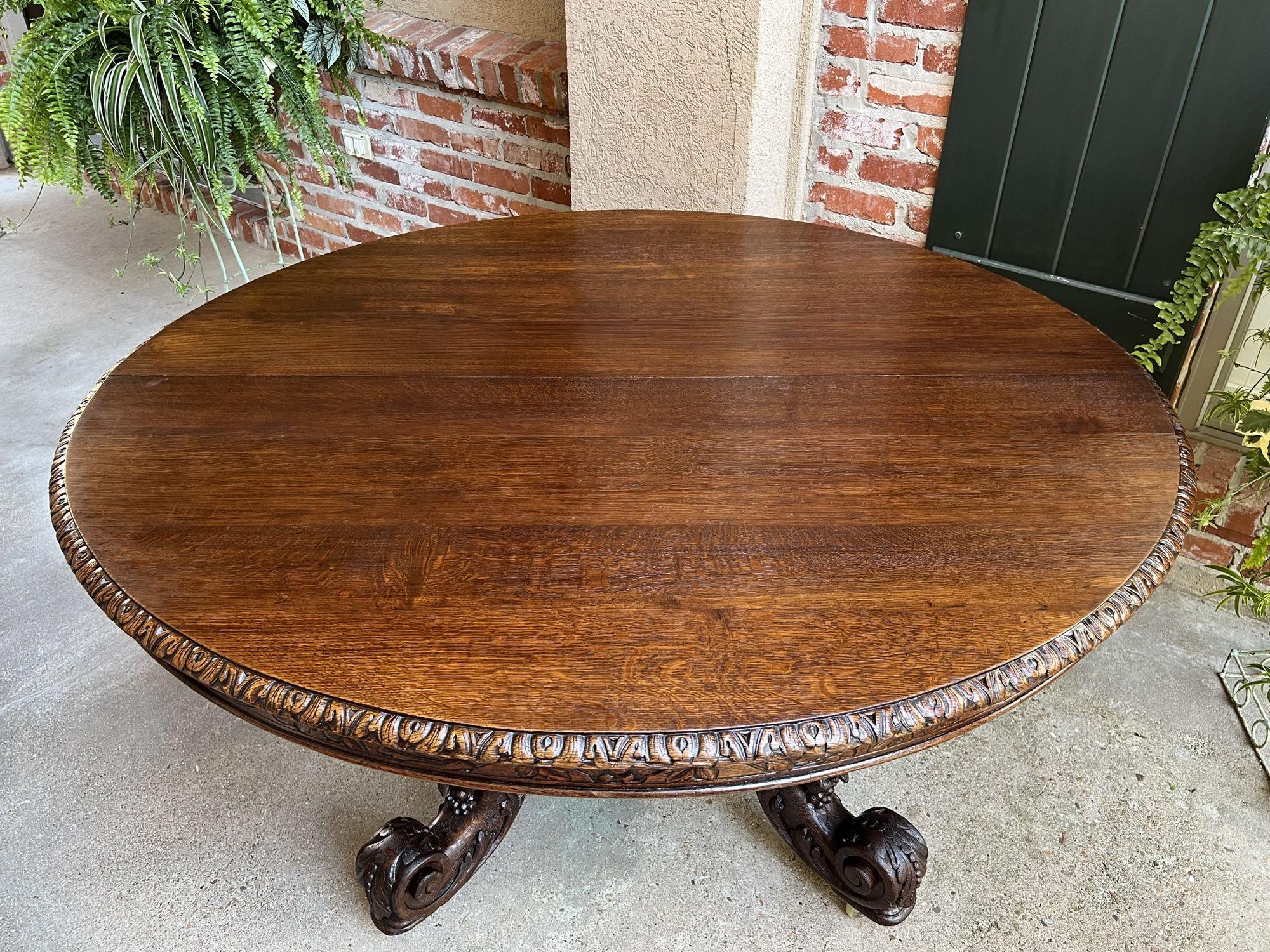 19th Century French Carved Oak Oval Dining Table Black Forest Game Library Table 6