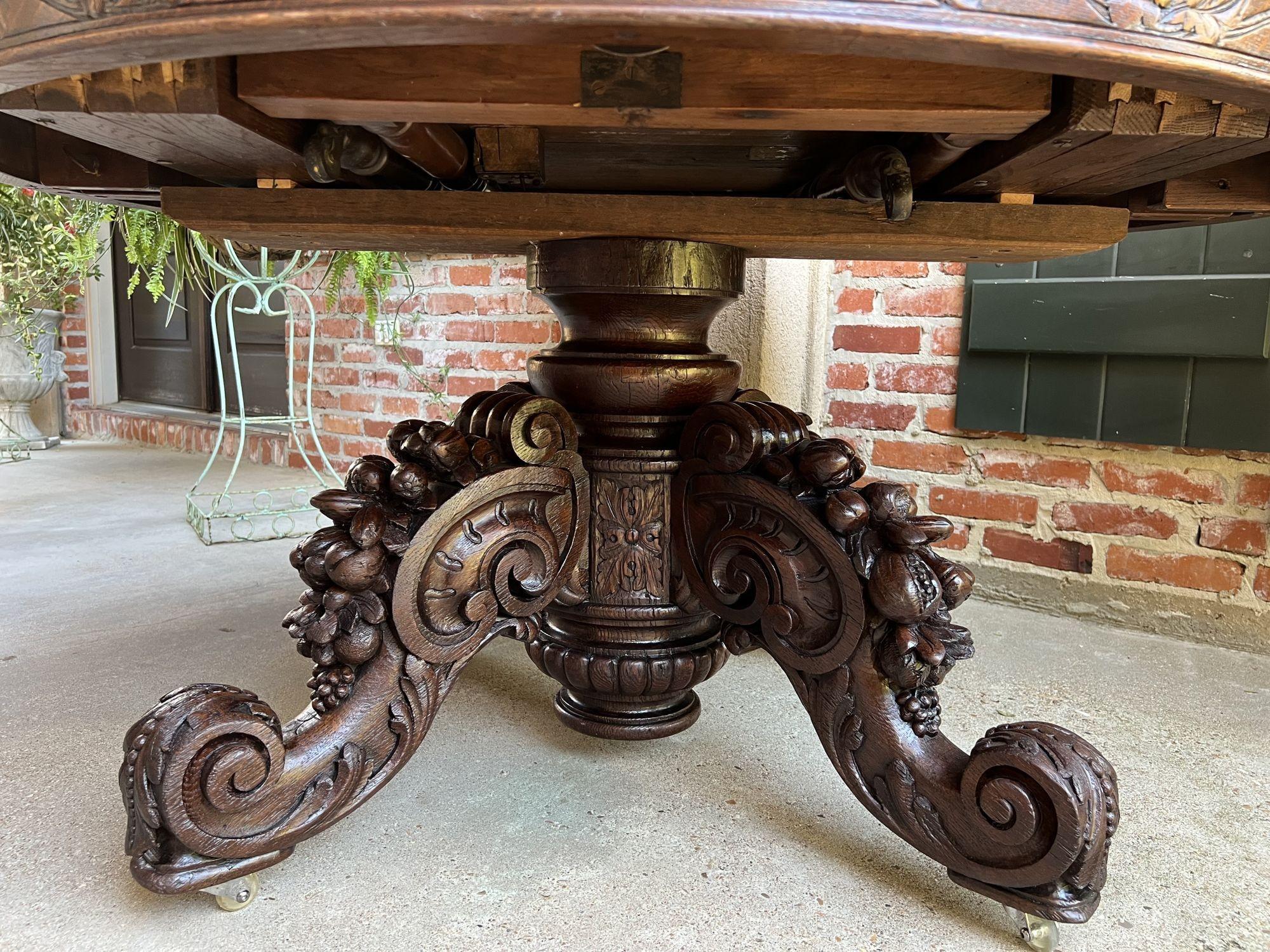 19th Century French Carved Oak Oval Dining Table Black Forest Game Library Table 7
