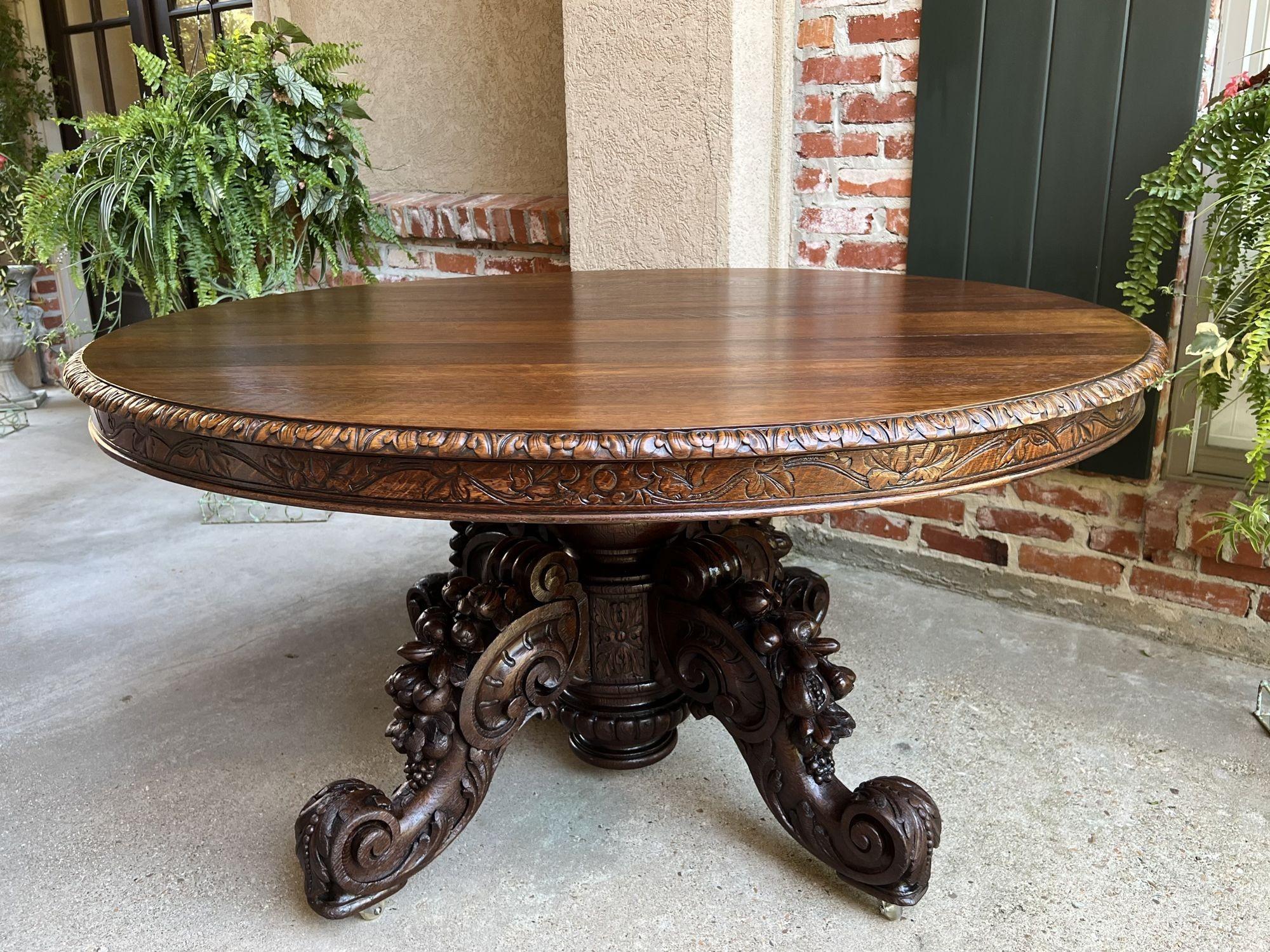 19th Century French Carved Oak Oval Dining Table Black Forest Game Library Table 8