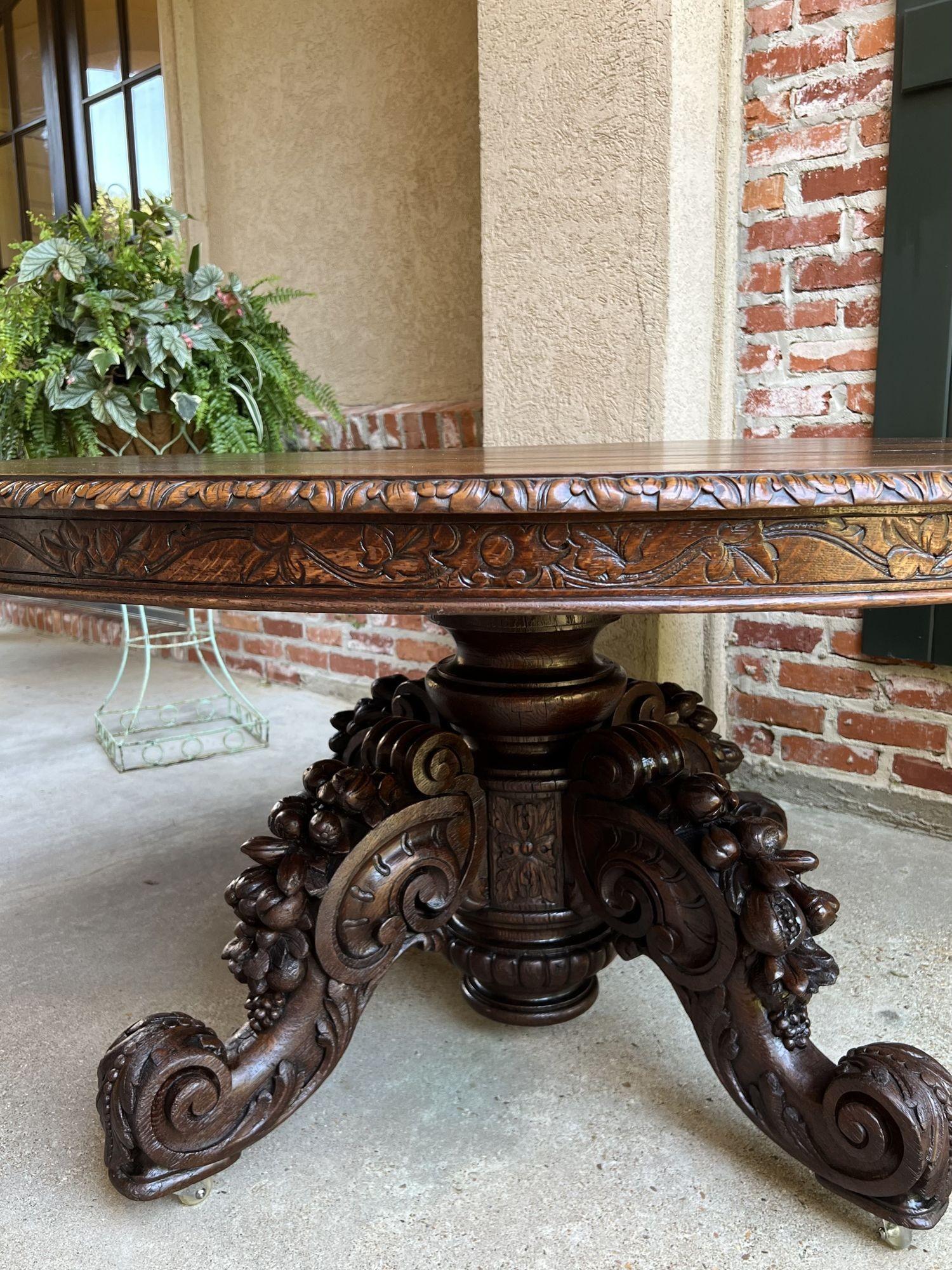 19th Century French Carved Oak Oval Dining Table Black Forest Game Library Table 9