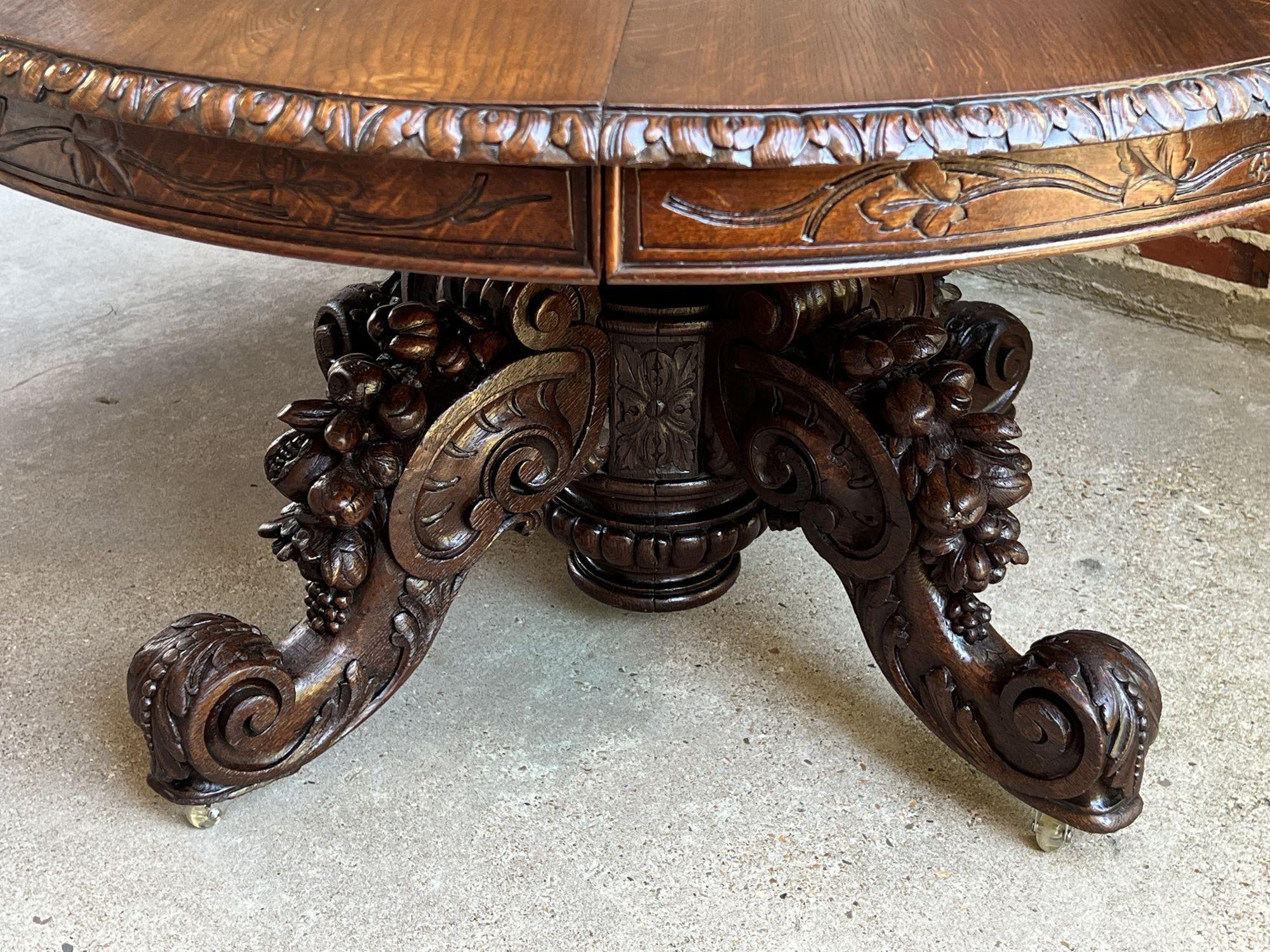 19th Century French Carved Oak Oval Dining Table Black Forest Game Library Table 14