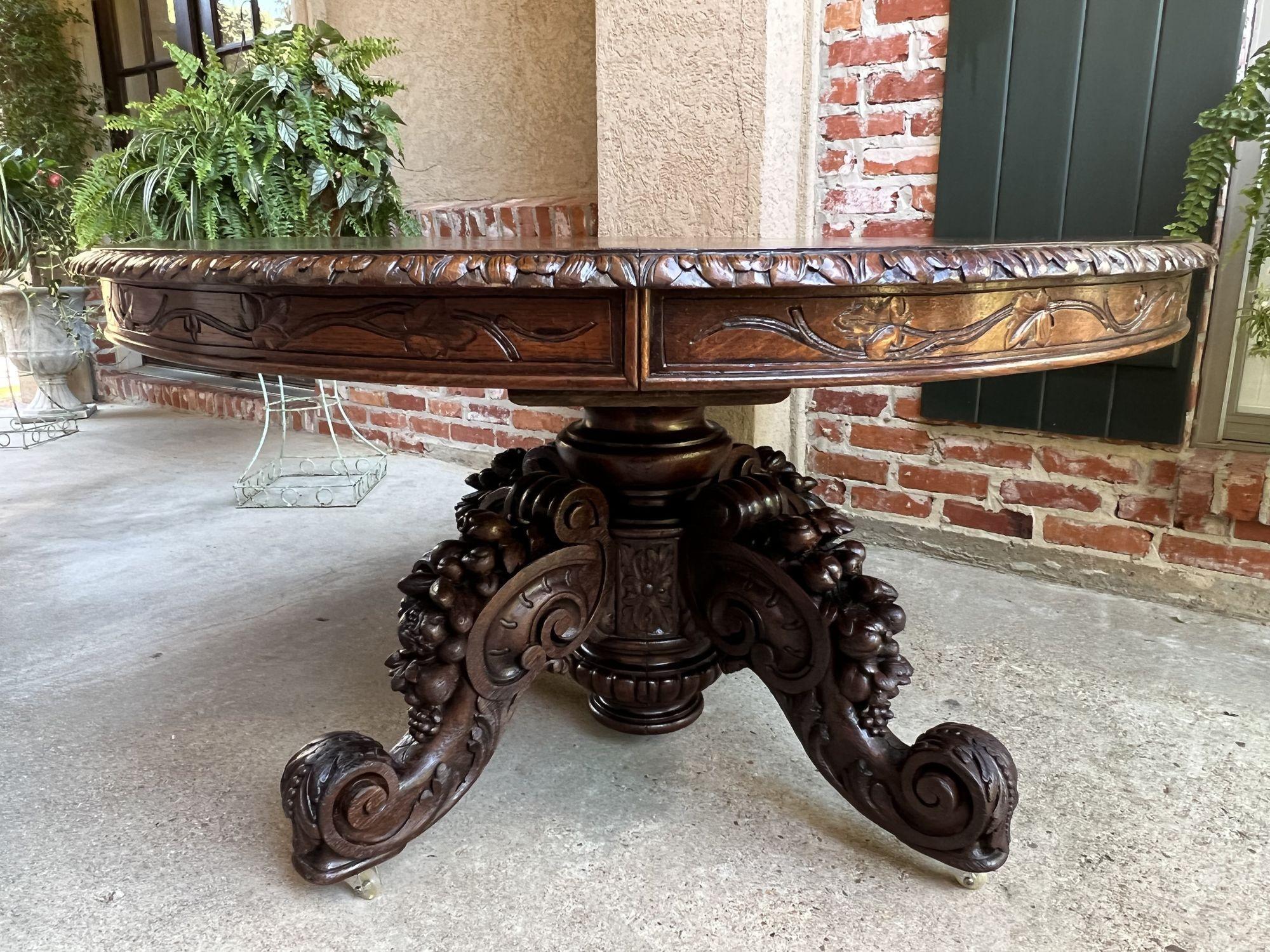 19th Century French Carved Oak Oval Dining Table Black Forest Game Library Table 1