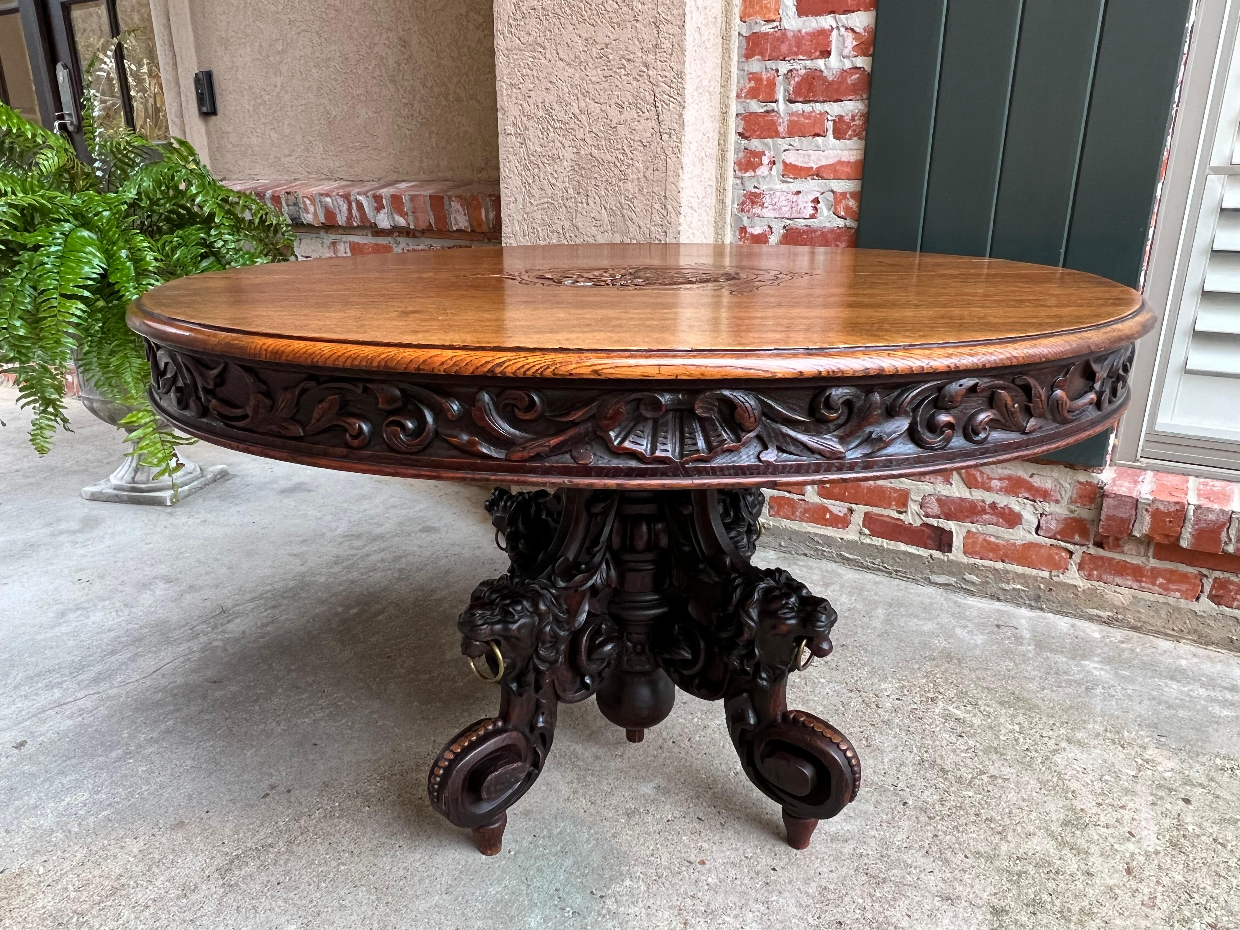 19th century French Carved Oak Oval Sofa Dining Table Lion Louis XIV Renaissance 14