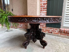 19th century French Carved Oak Oval Sofa Dining Table Lion Louis XIV Renaissance