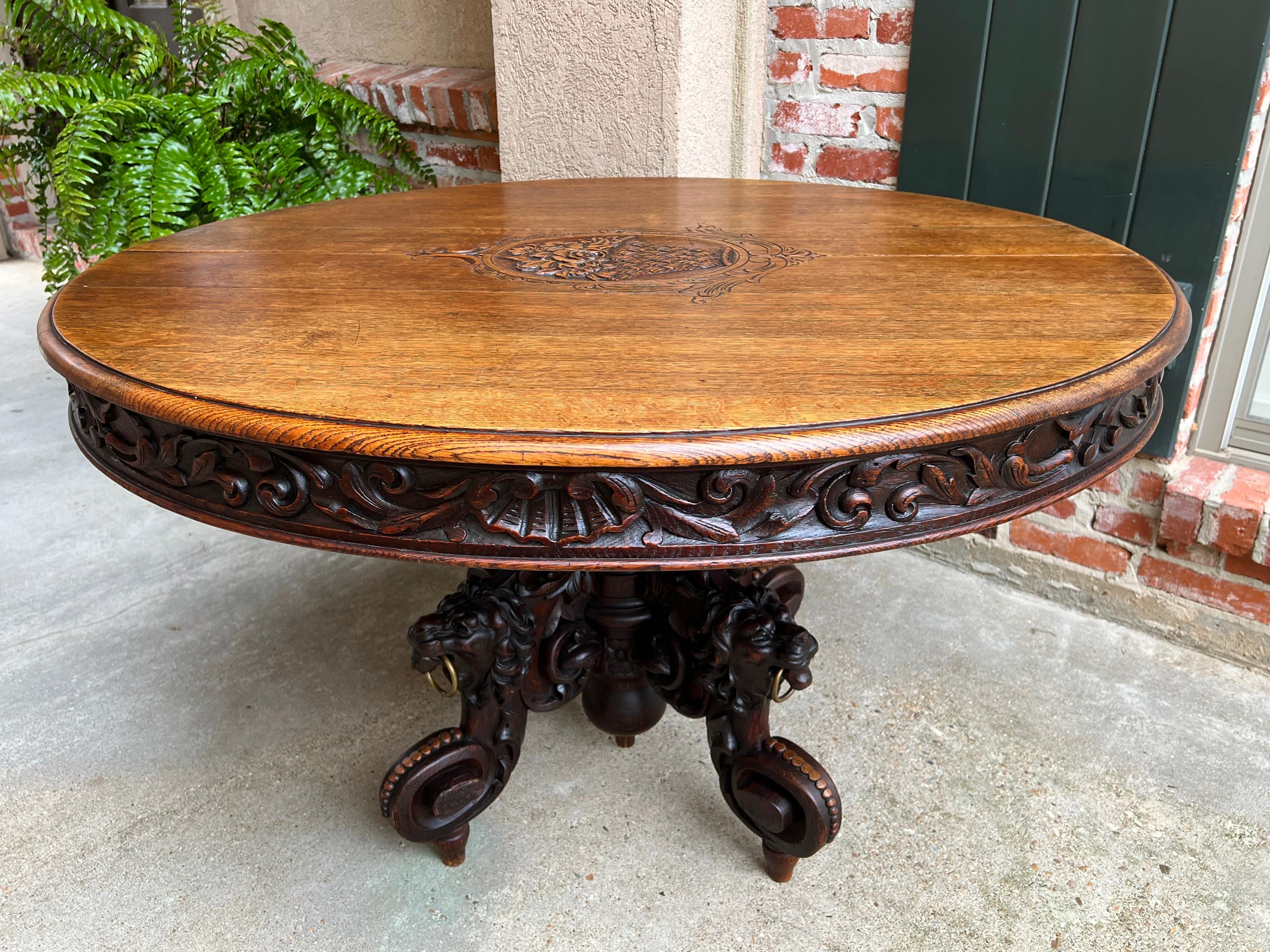 19th century French Carved Oak Oval Sofa Dining Table Lion Louis XIV Renaissance 15
