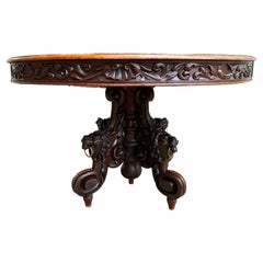 Antique 19th century French Carved Oak Oval Sofa Dining Table Lion Louis XIV Renaissance