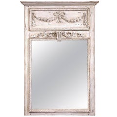 19th Century French Carved Oak Painted Trumeau Mirror from Normandy