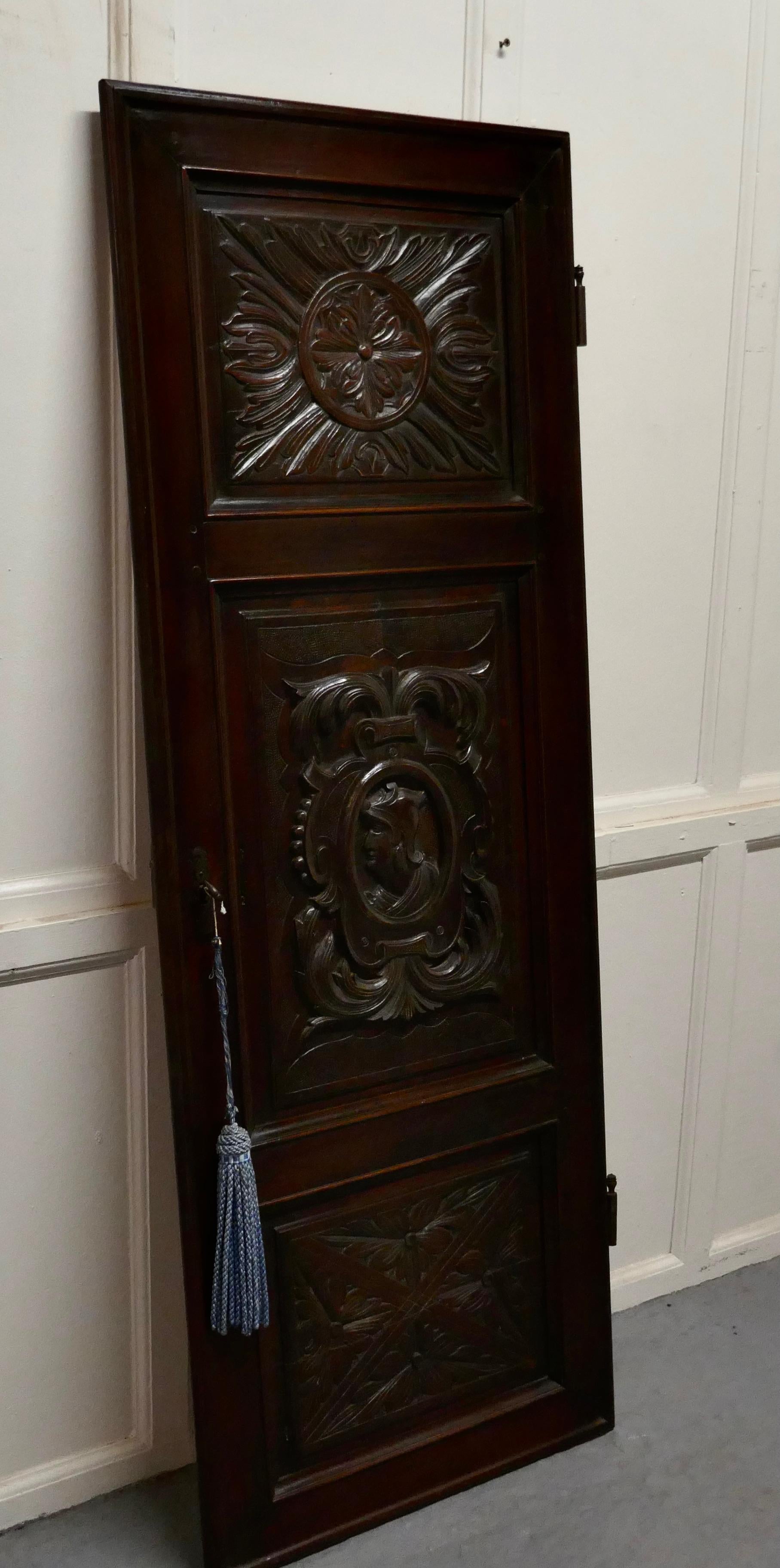 19th Century French Carved Oak Panel Door 1