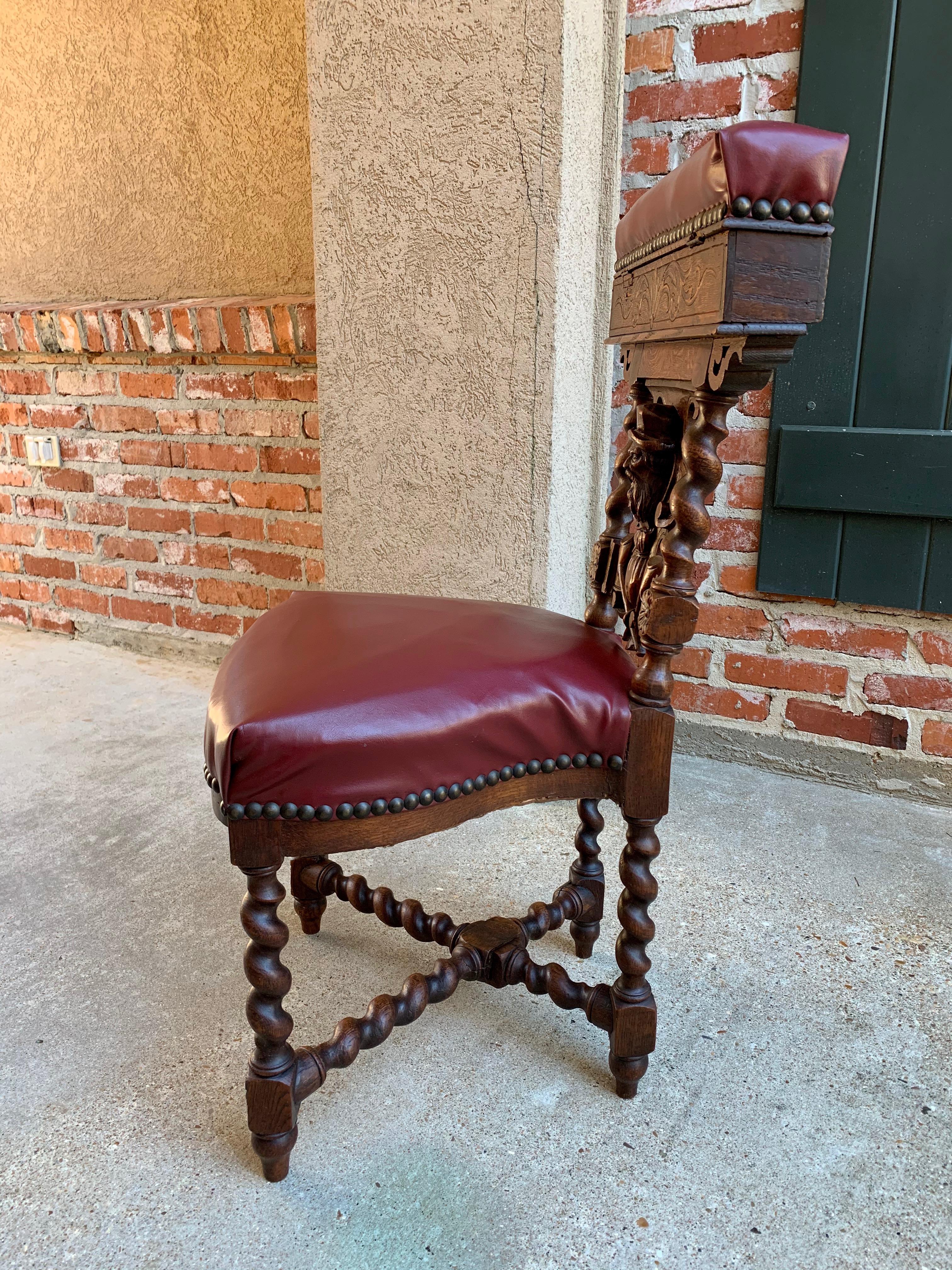 19th Century French Carved Oak Hall Chair Fumeur Barley Twist Breton Cigar Club 1