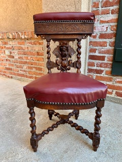 19th Century French Carved Oak Hall Chair Fumeur Barley Twist Breton Cigar Club