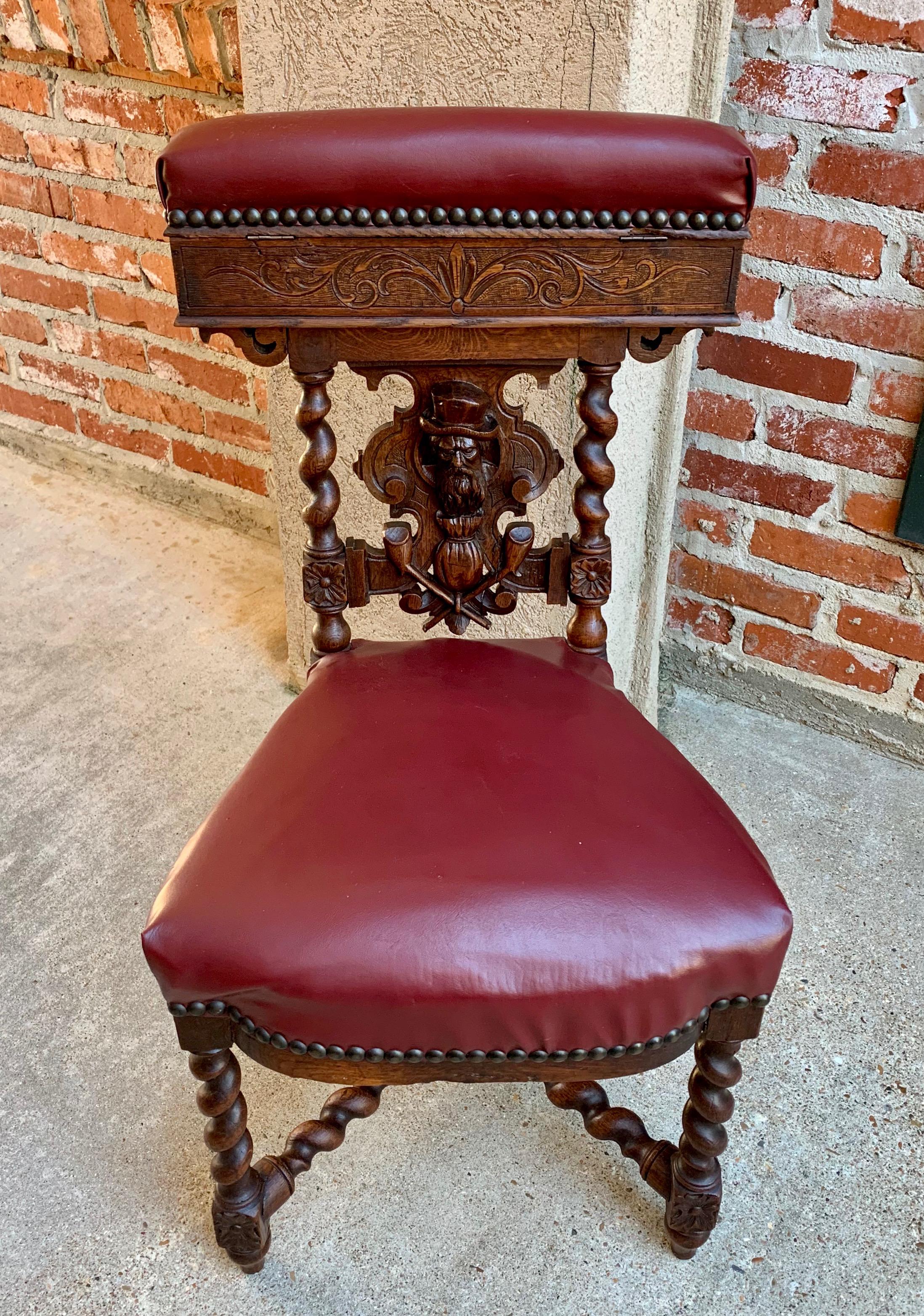 Hand-Carved 19th Century French Carved Oak Hall Chair Fumeur Barley Twist Breton Cigar Club