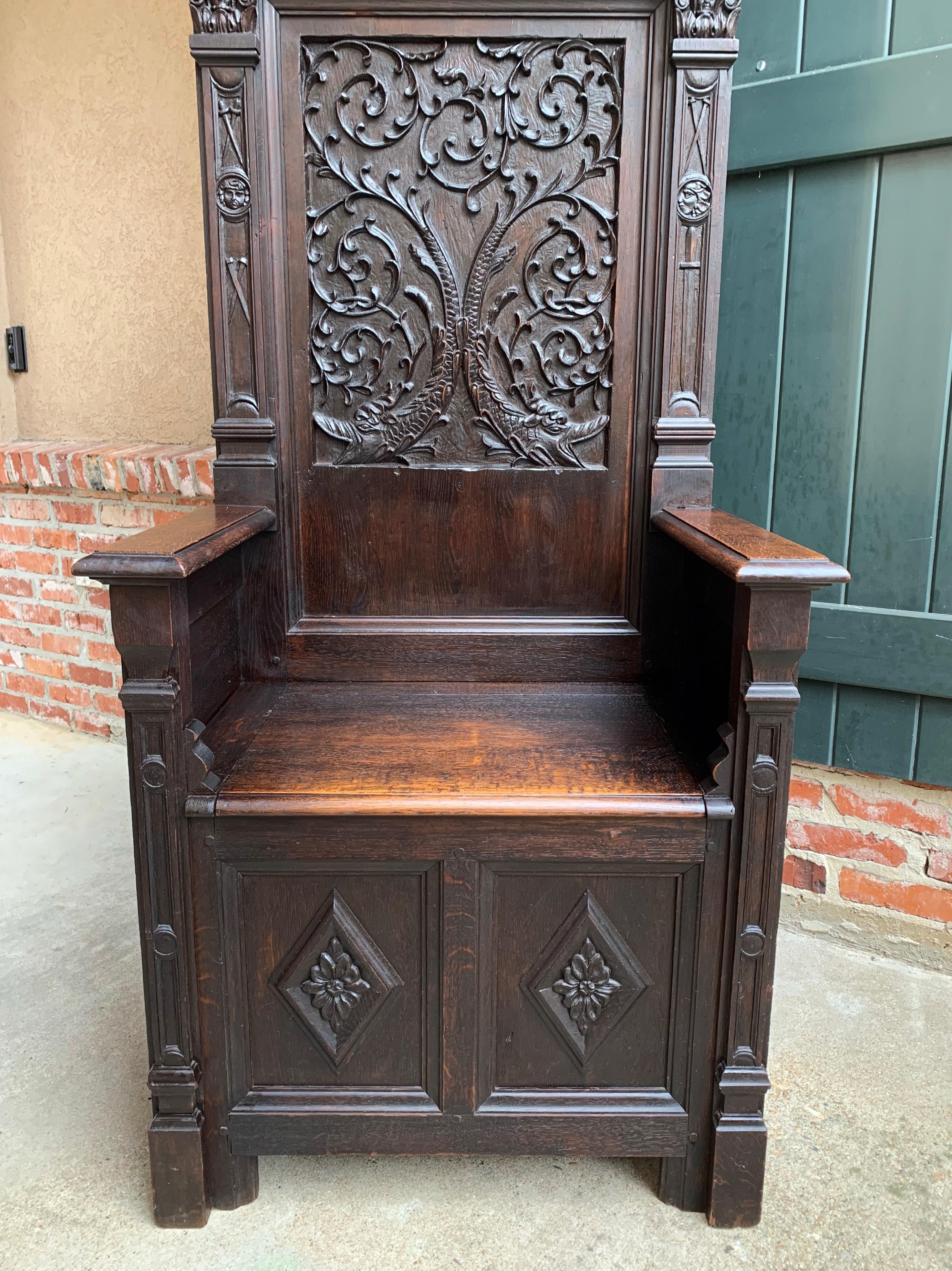 19th Century French Carved Oak Renaissance Altar Throne Chair Bench Gothic 2