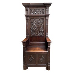Antique 19th Century French Carved Oak Renaissance Altar Throne Chair Bench Gothic