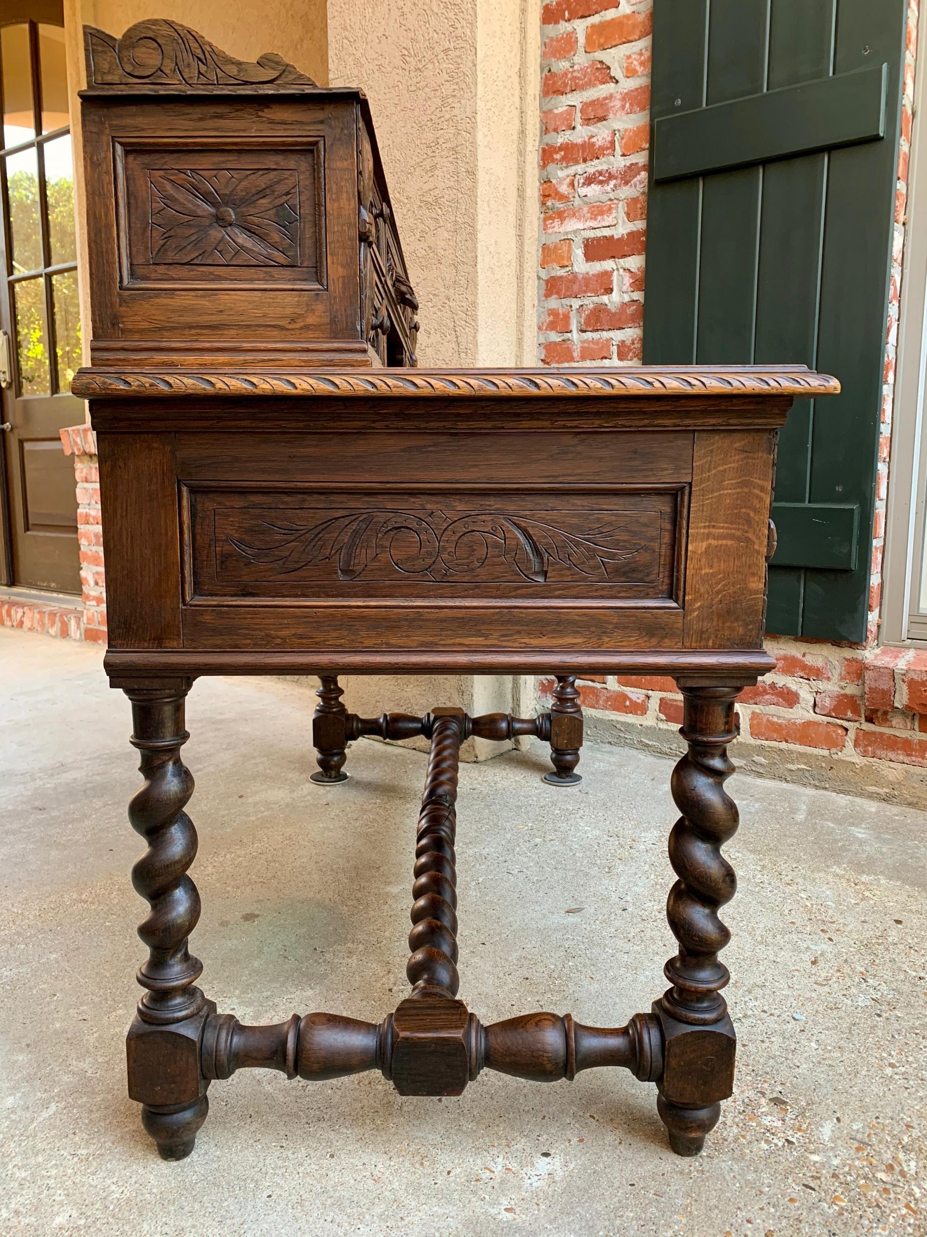 19th Century French Carved Oak Renaissance Desk Barley Twist Gothic Library 1