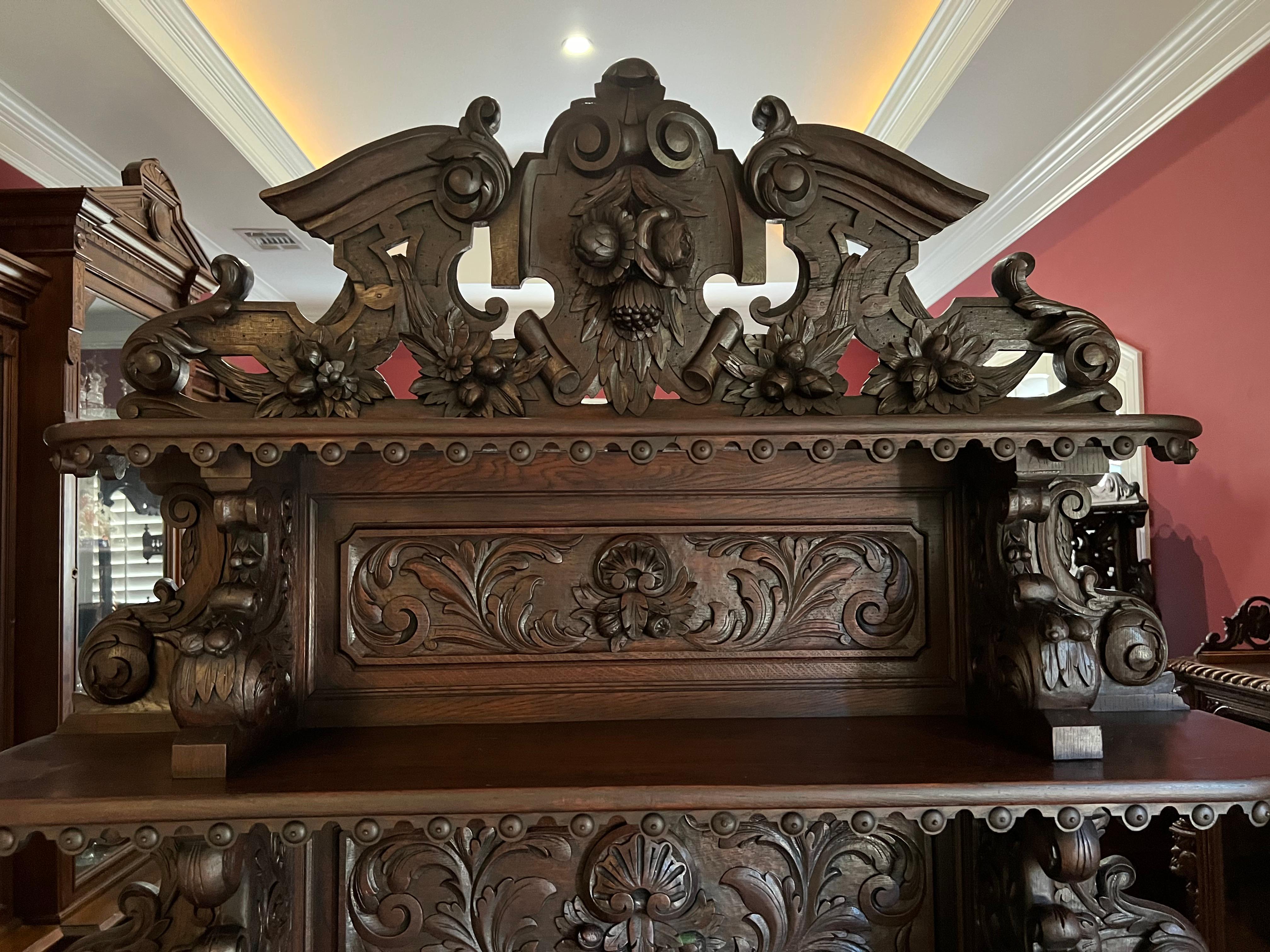 19th Century French Carved Oak Renaissance Hunt Cabinet Sideboard 5