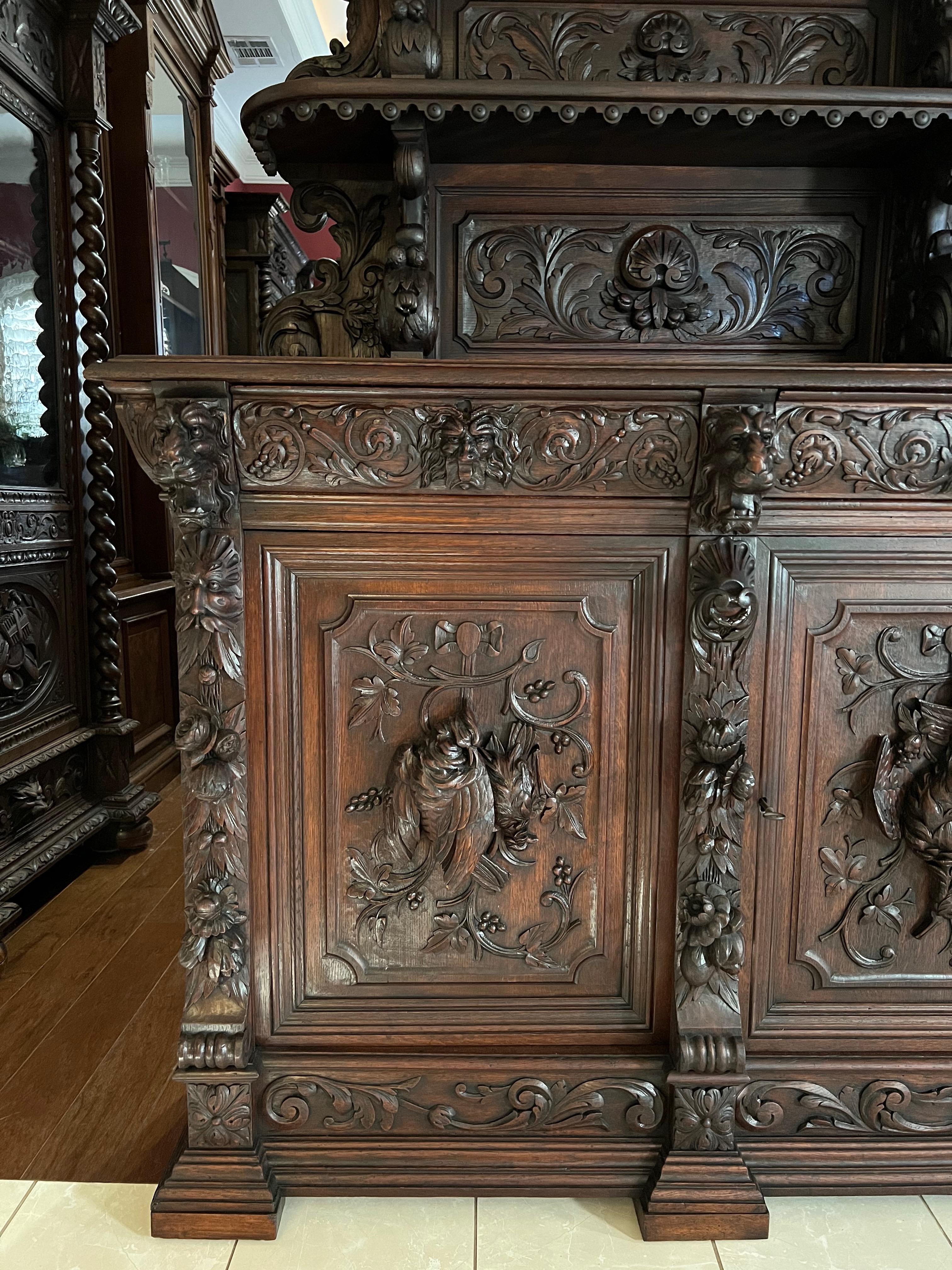 19th Century French Carved Oak Renaissance Hunt Cabinet Sideboard 2