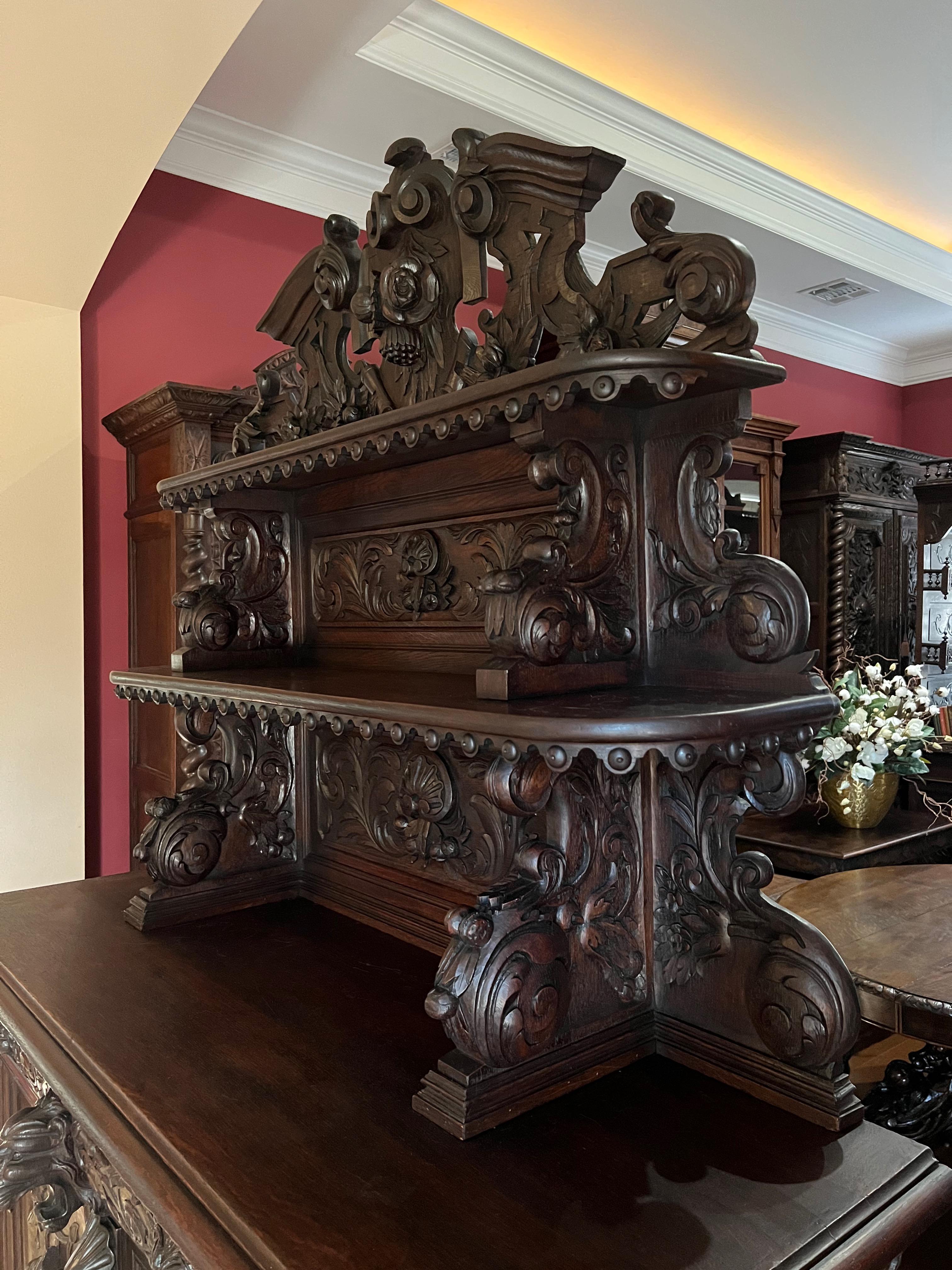 19th Century French Carved Oak Renaissance Hunt Cabinet Sideboard 4