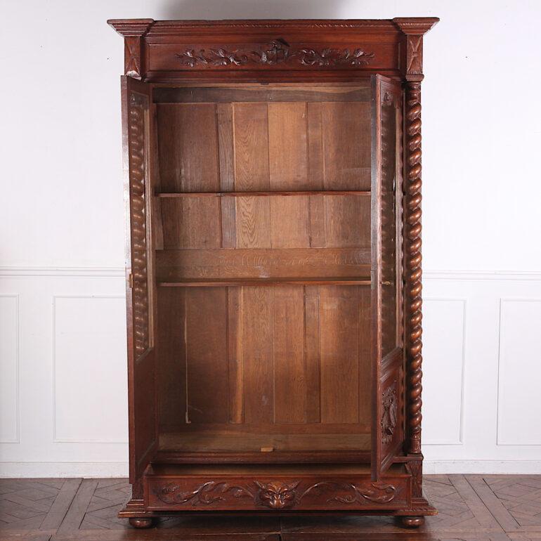 Glass 19th Century French Carved Oak Renaissance Revival Bookcase