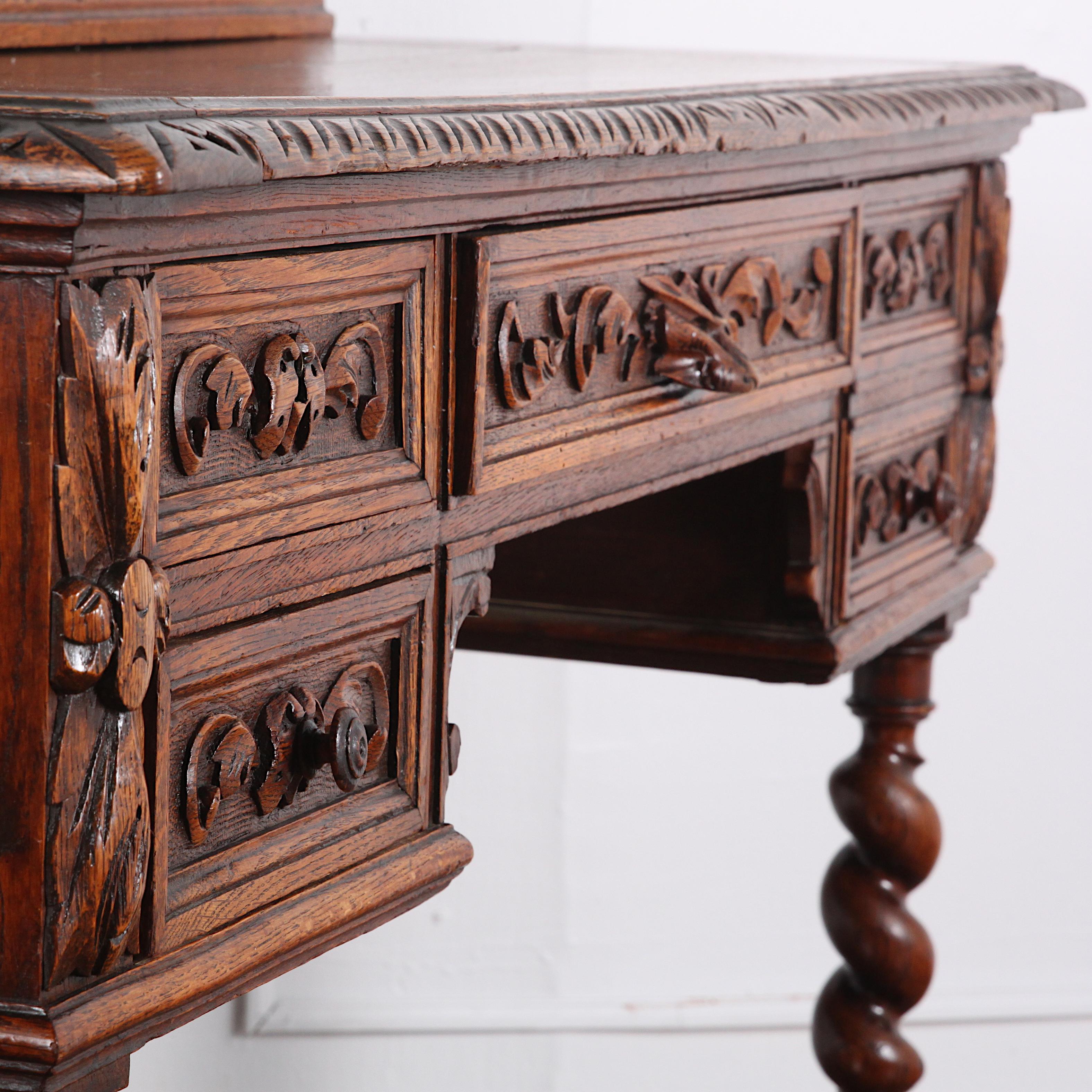 19th Century French Carved Oak Renaissance Revival Desk 2